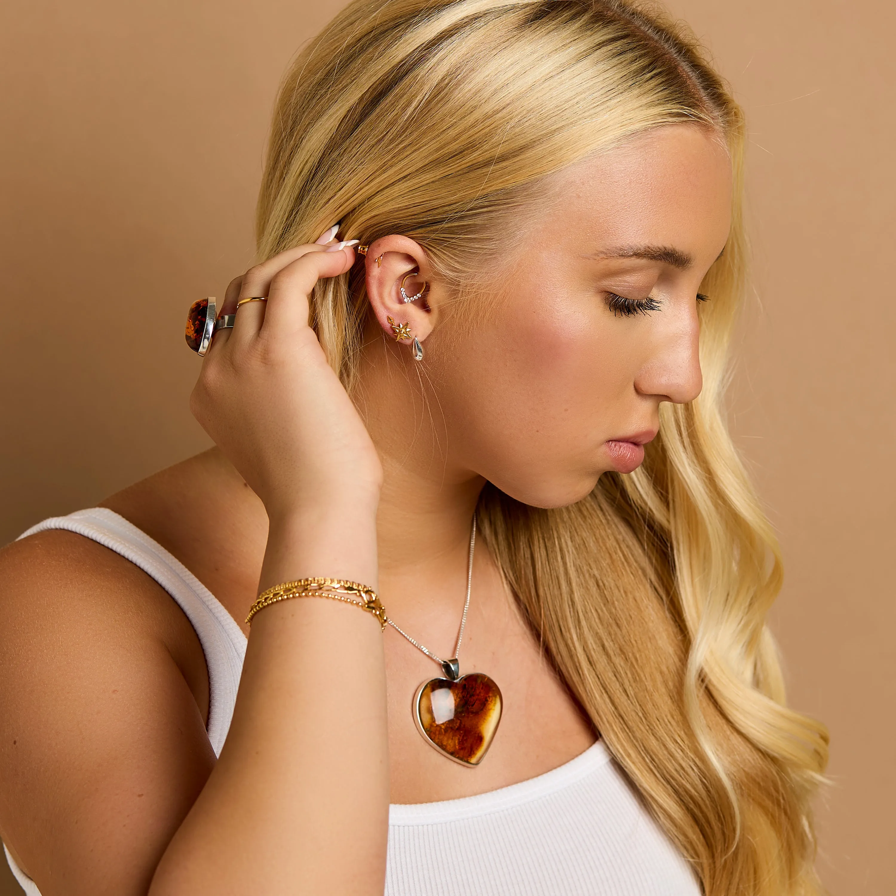 Extraordinary 'One Of a Kind' Heart Amber and Silver Necklace - Natural Designer Gemstone sold by Henryka product image thumbnail 3