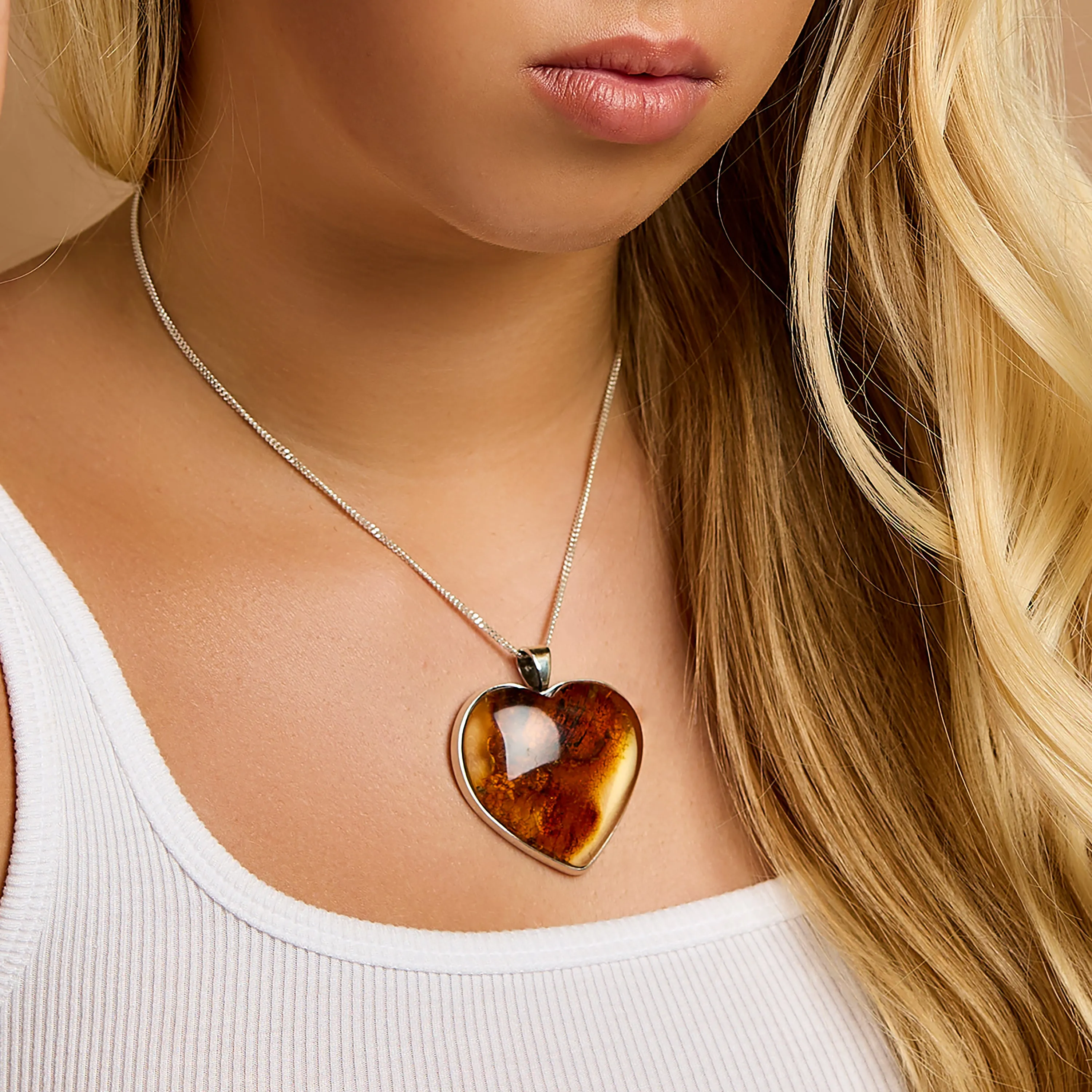 Extraordinary 'One Of a Kind' Heart Amber and Silver Necklace - Natural Designer Gemstone sold by Henryka product image thumbnail 2