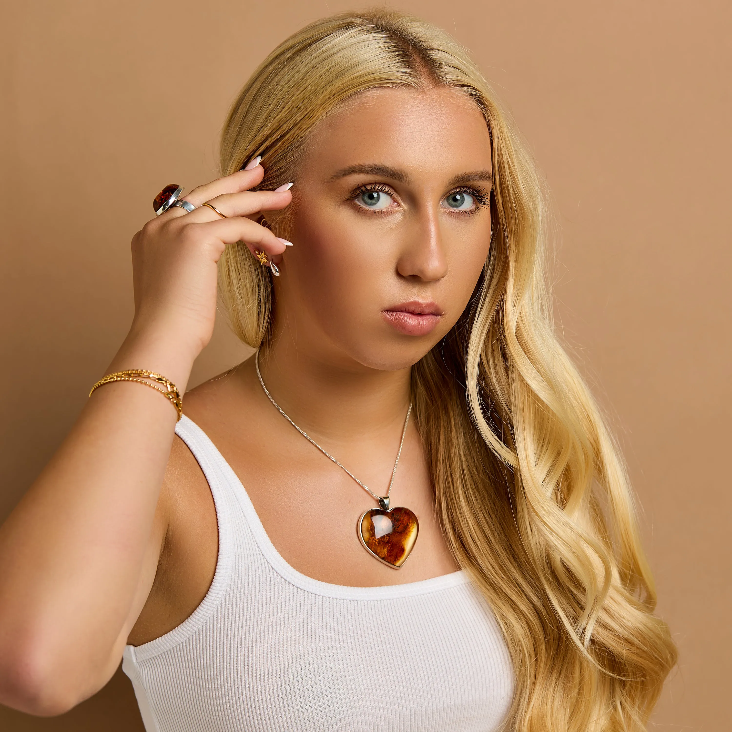 Extraordinary 'One Of a Kind' Heart Amber and Silver Necklace - Natural Designer Gemstone sold by Henryka product image thumbnail 4