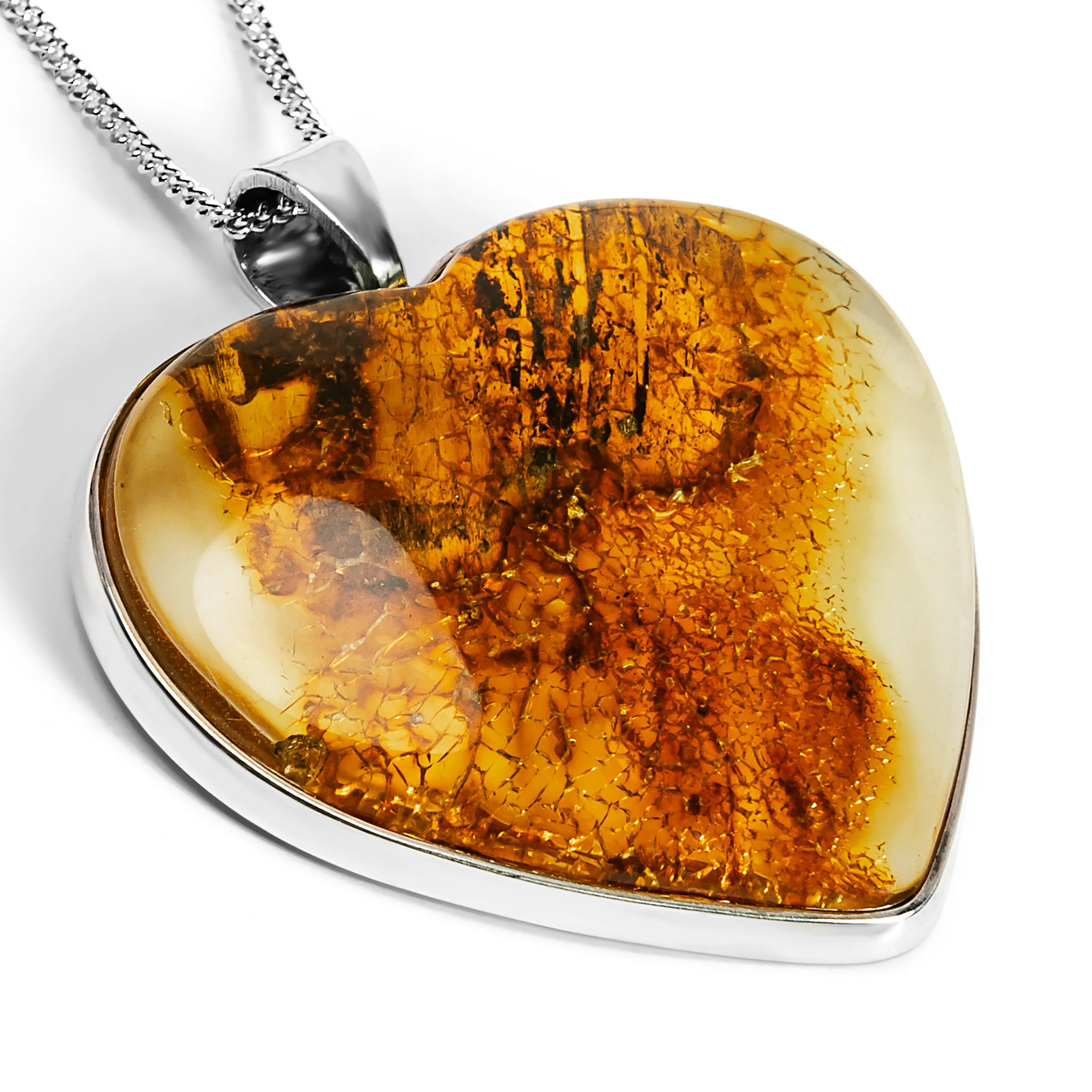 Extraordinary 'One Of a Kind' Heart Amber and Silver Necklace - Natural Designer Gemstone sold by Henryka