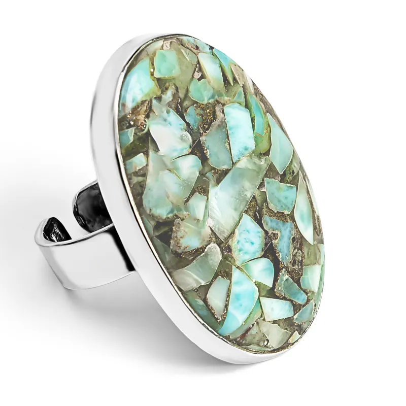 Larimar Composite Oval Statement Ring - Natural Designer Gemstone sold by Henryka