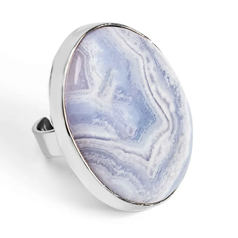 Blue Lace Agate Statement Ring - Natural Designer Gemstone sold by Henryka