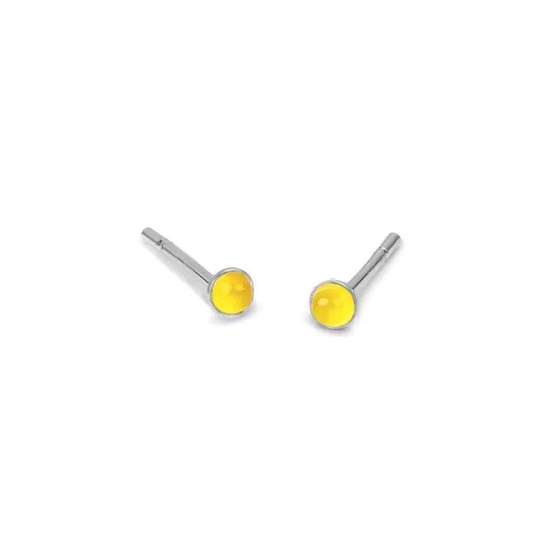 Teeny Tiny Round Stud Earrings in Silver and Yellow Chalcedony sold by Henryka
