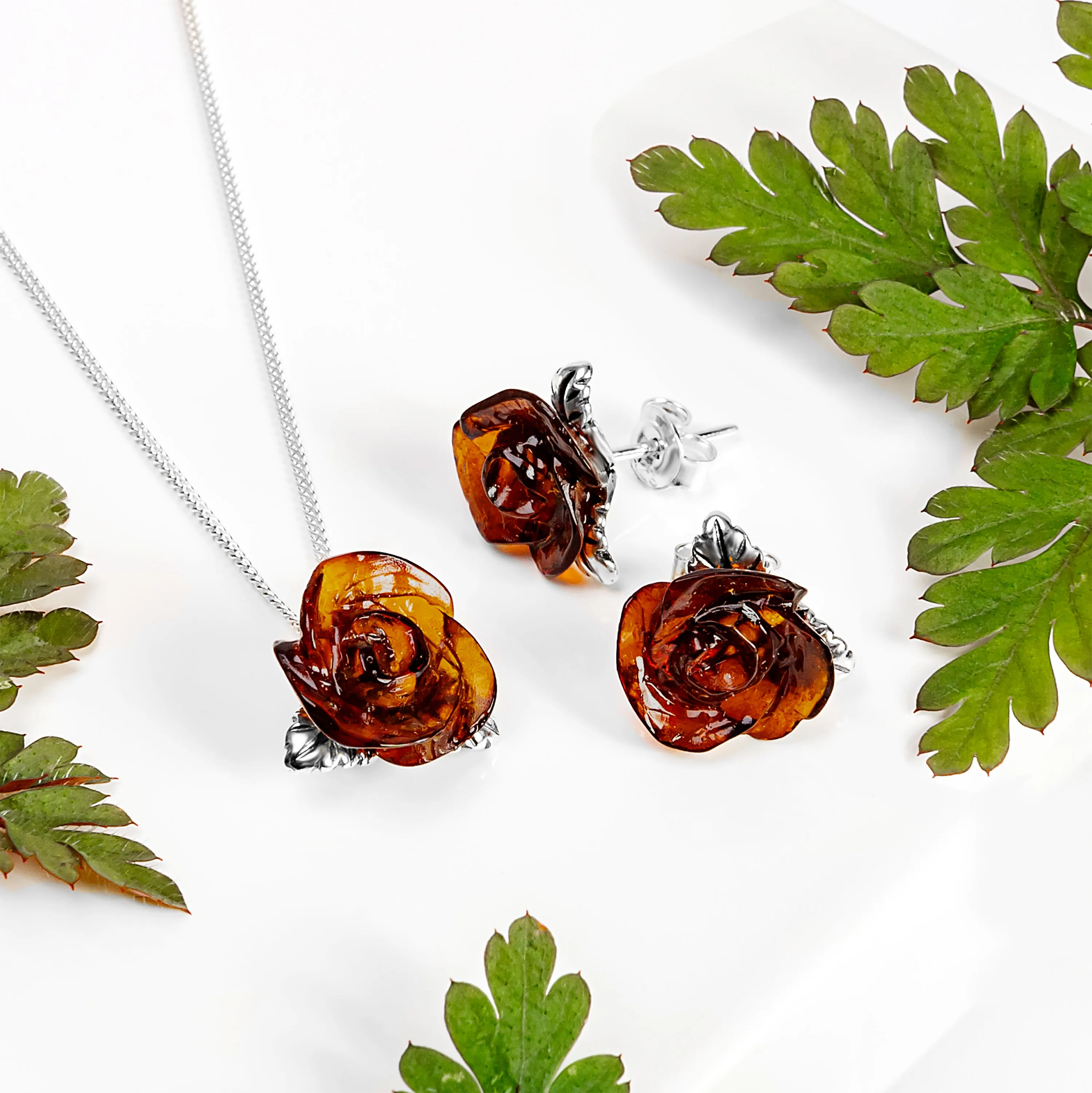 Single Rose Necklace in Silver & Amber sold by Henryka product image thumbnail 3