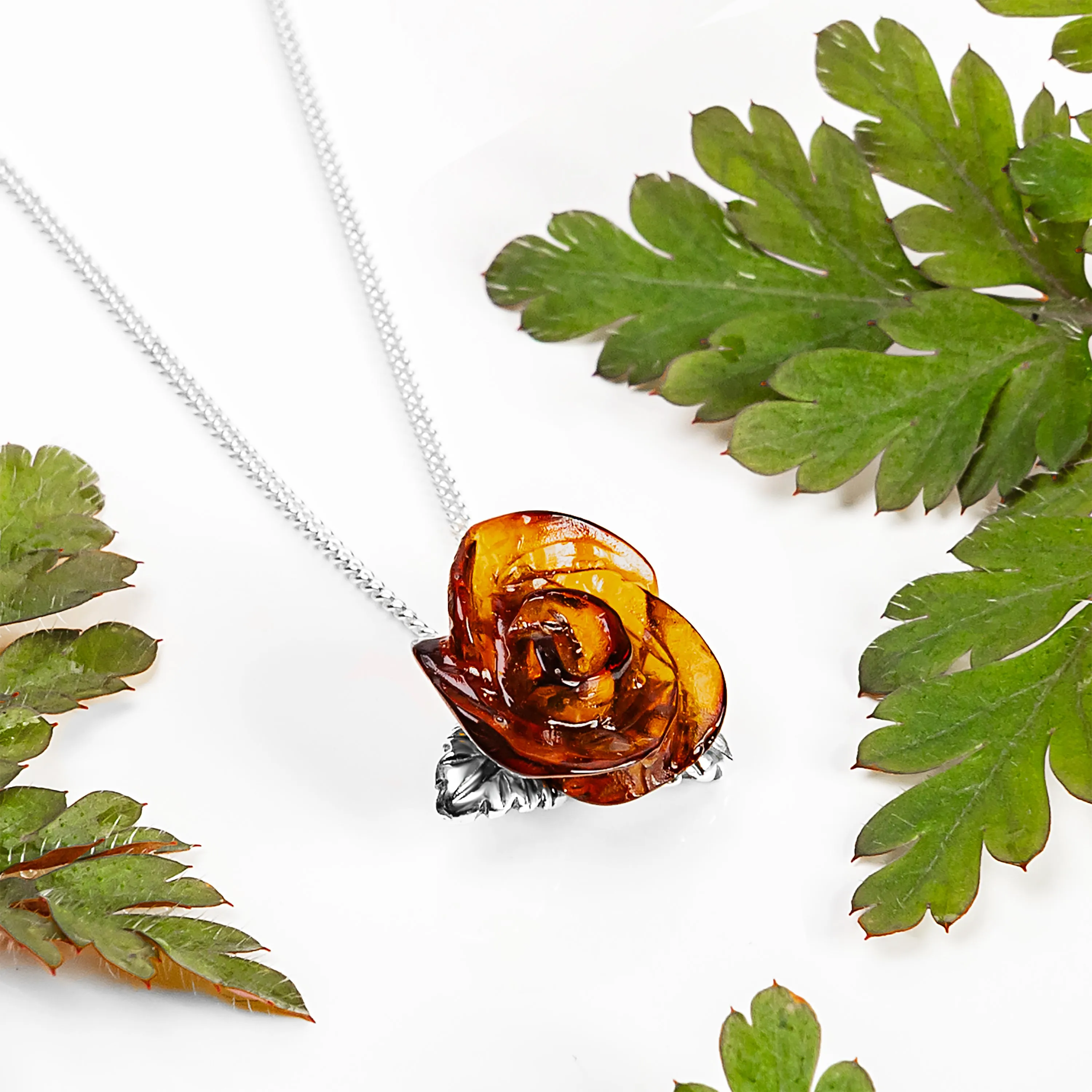 Single Rose Necklace in Silver & Amber sold by Henryka product image thumbnail 2