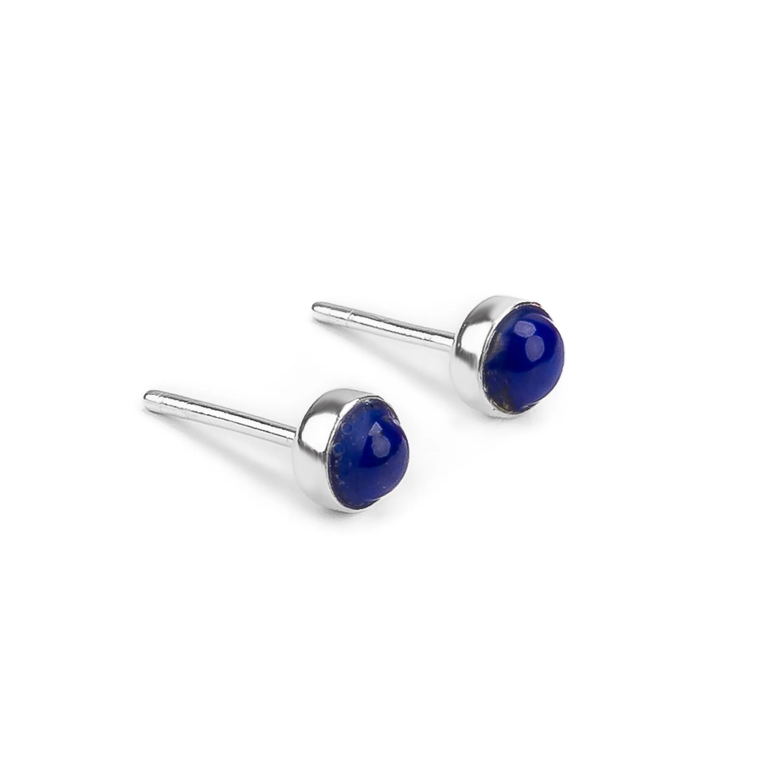 Minimalist Circle Stud Earrings in Silver and Lapis Lazuli sold by Henryka