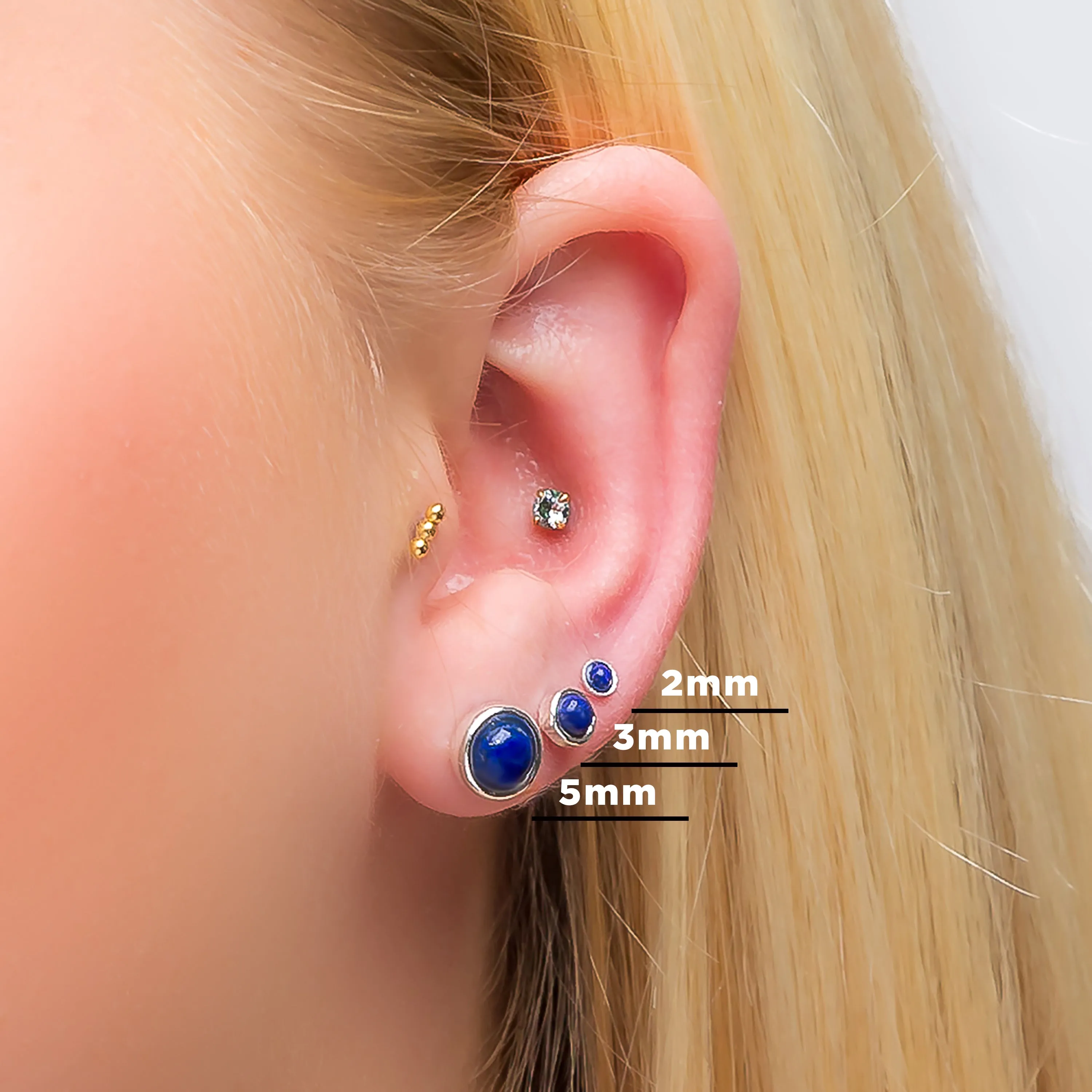 Minimalist Circle Stud Earrings in Silver and Lapis Lazuli sold by Henryka product image thumbnail 4