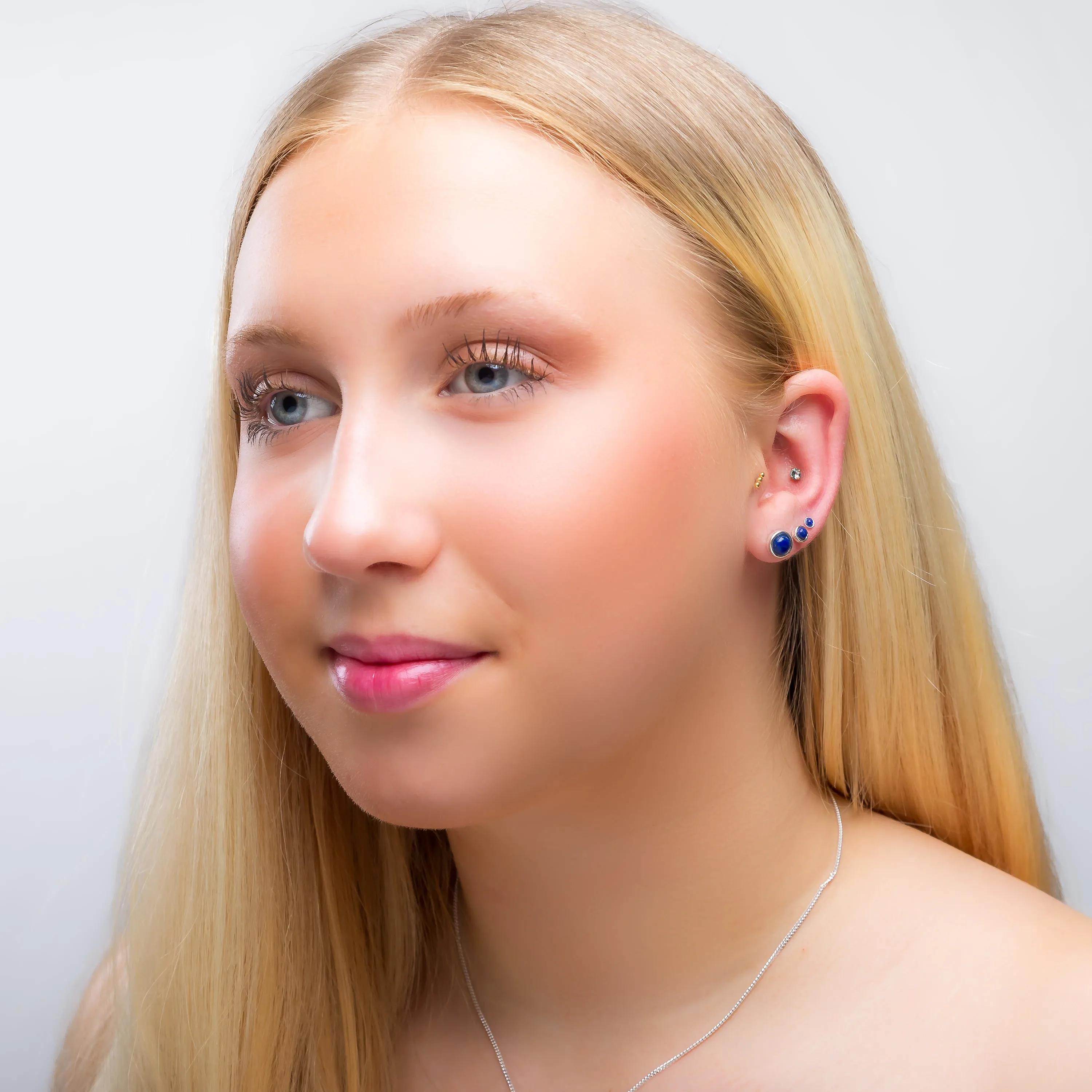 Minimalist Circle Stud Earrings in Silver and Lapis Lazuli sold by Henryka product image thumbnail 3