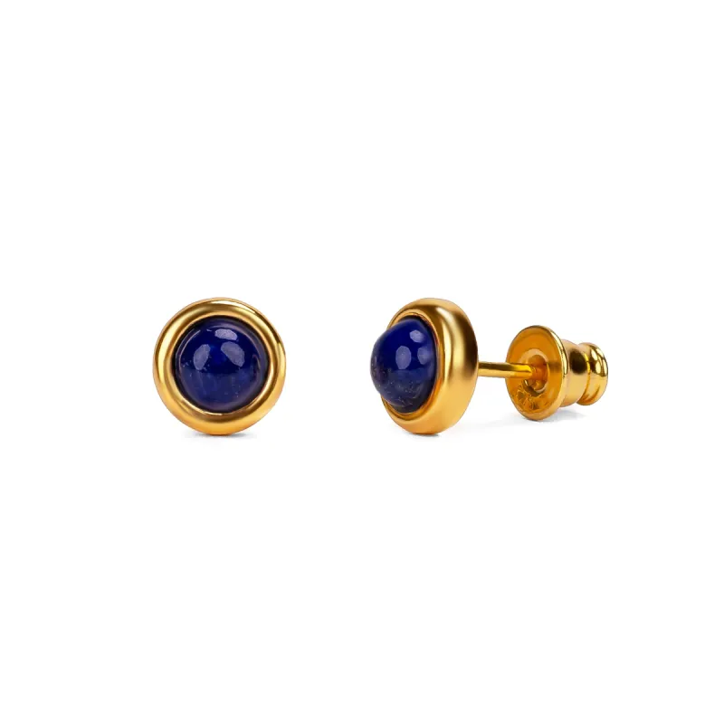 Small Round Stud Earrings in Silver with 24ct Gold & Lapis Lazuli sold by Henryka