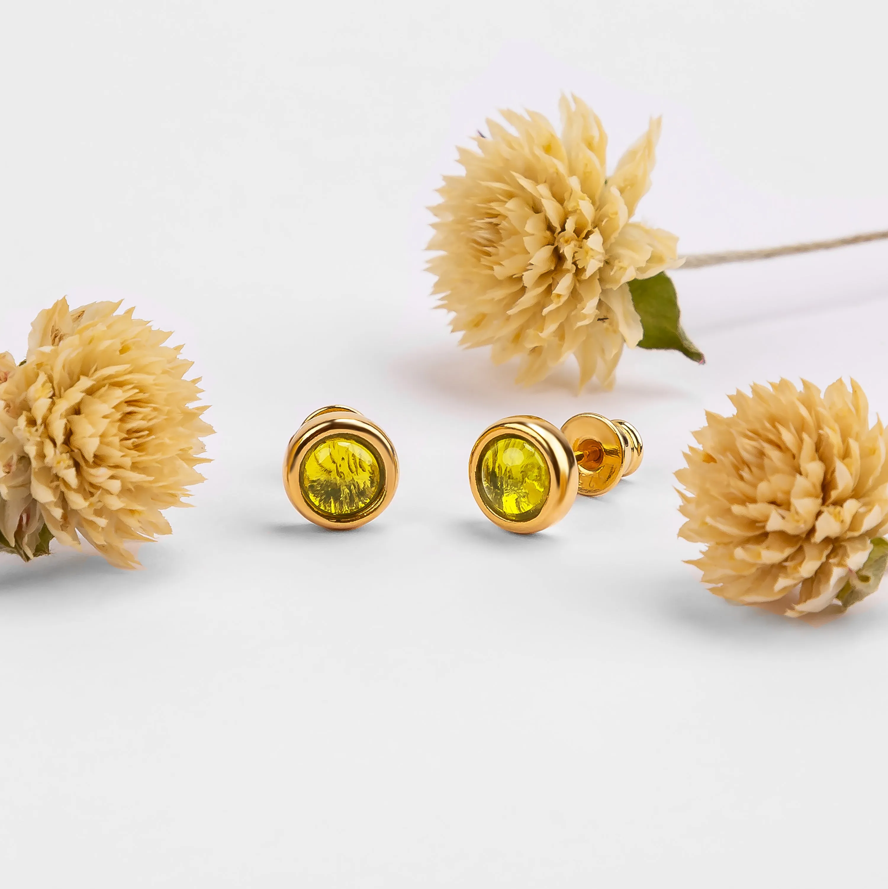 Small Round Stud Earrings in Silver with 24ct Gold & Peridot sold by Henryka product image thumbnail 4