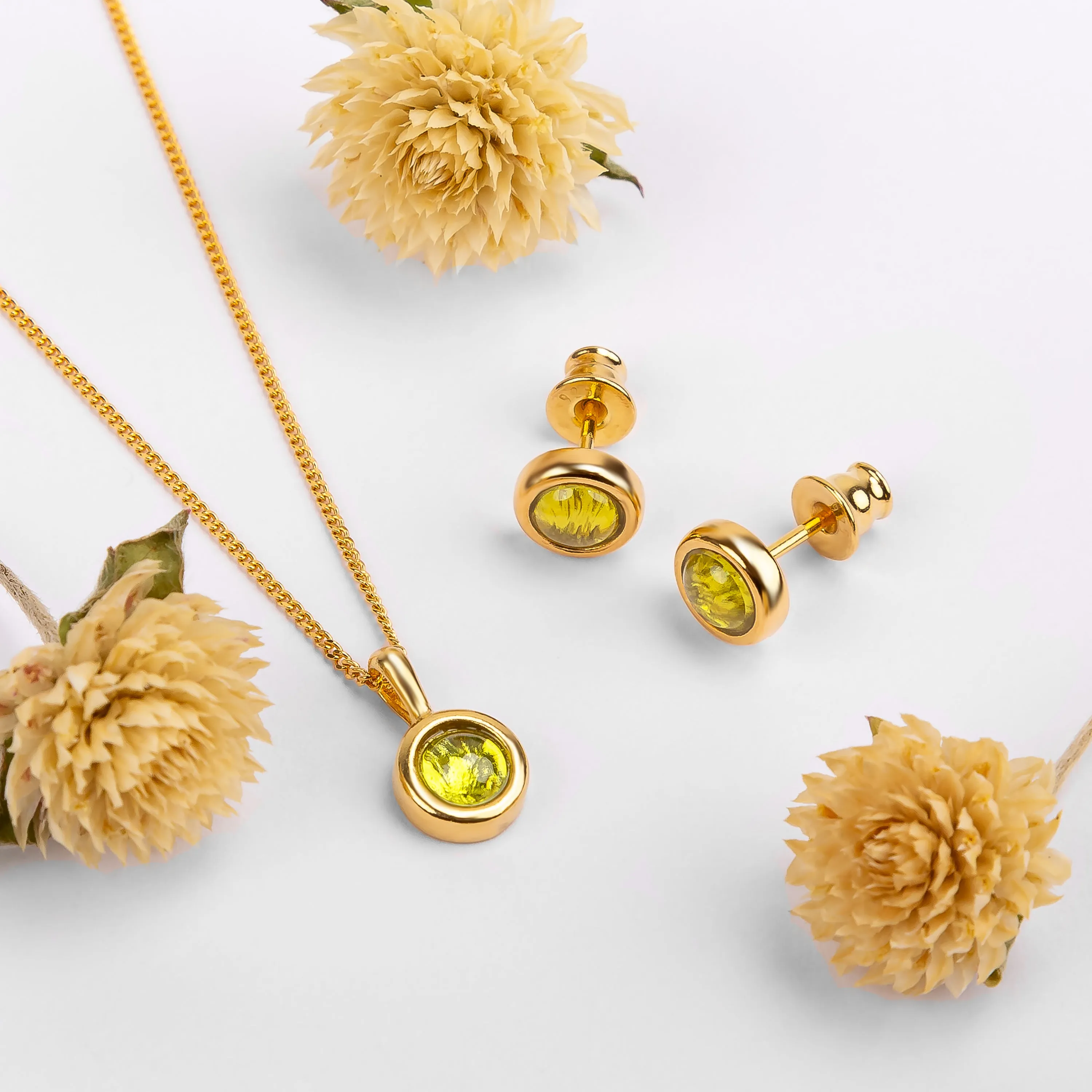 Small Round Stud Earrings in Silver with 24ct Gold & Peridot sold by Henryka product image thumbnail 5