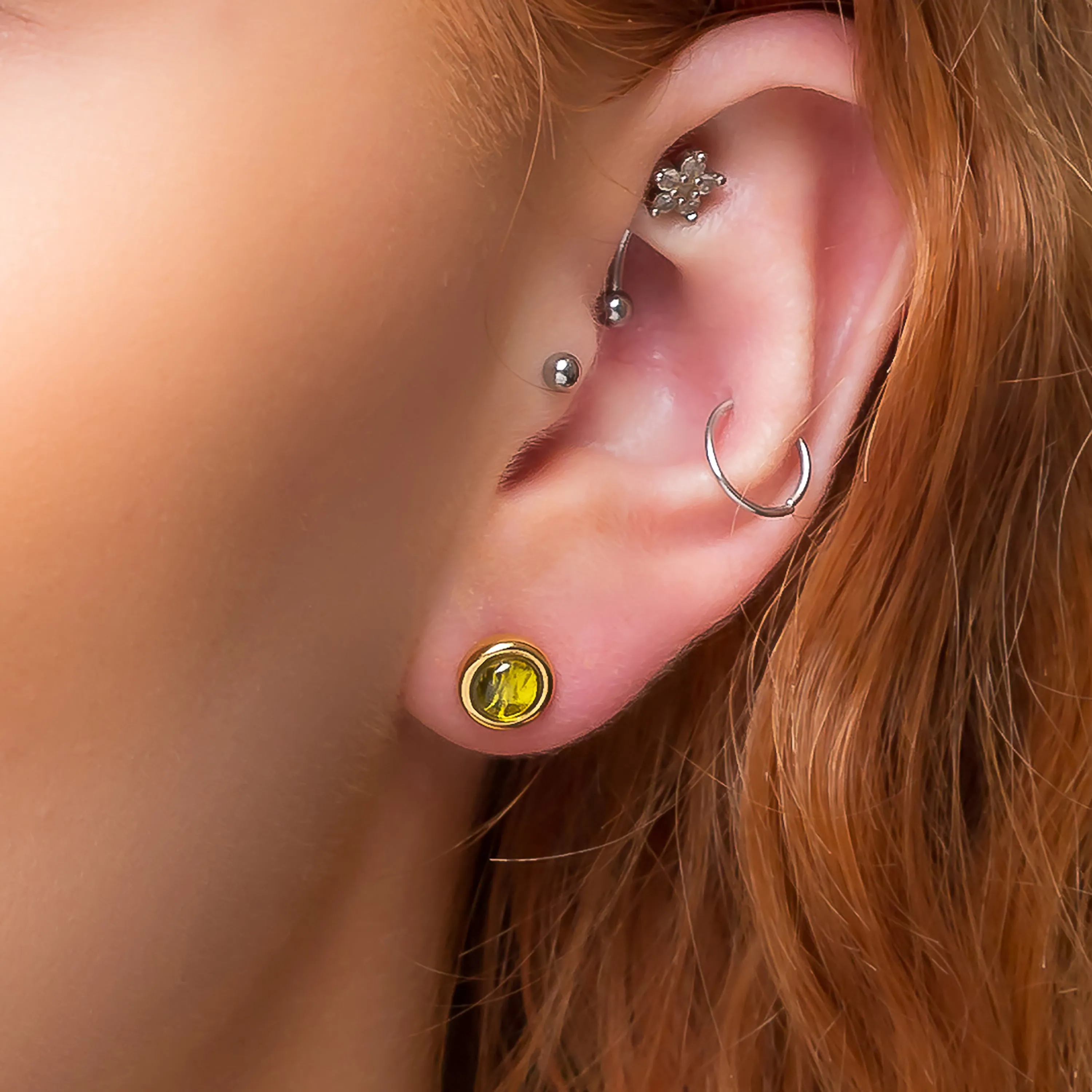 Small Round Stud Earrings in Silver with 24ct Gold & Peridot sold by Henryka product image thumbnail 2