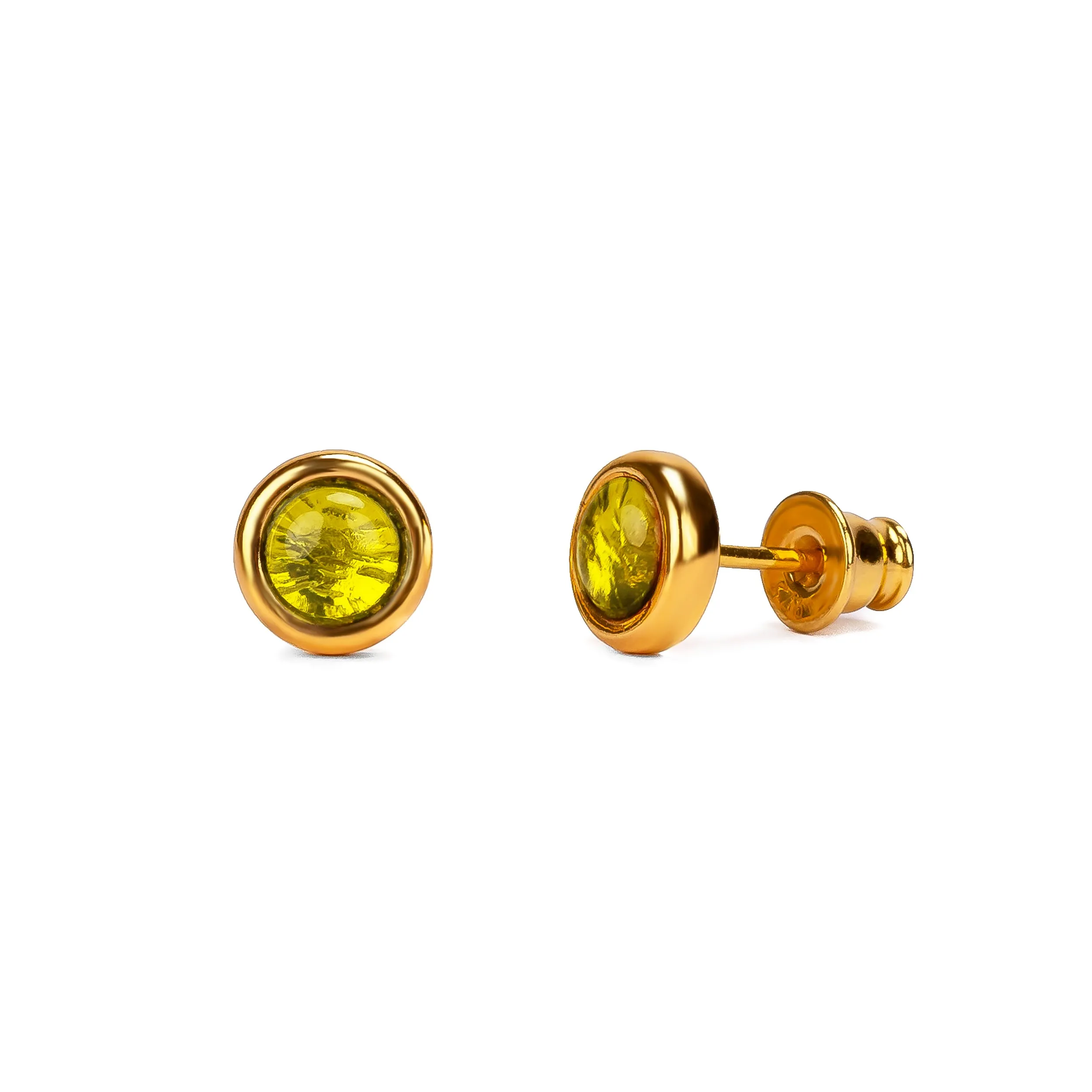 Small Round Stud Earrings in Silver with 24ct Gold & Peridot sold by Henryka