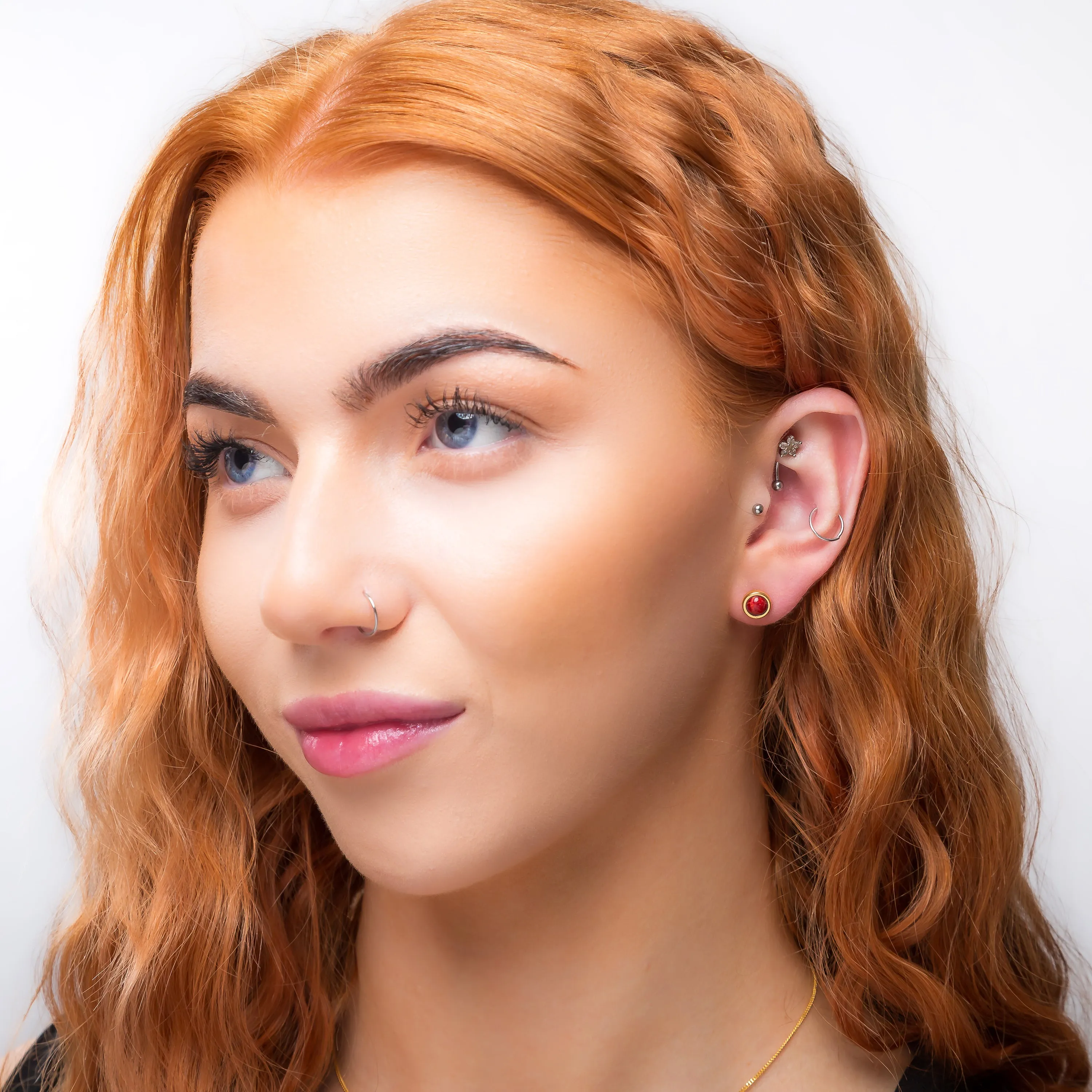 Small Round Stud Earrings in Silver with 24ct Gold and Coral sold by Henryka product image thumbnail 3