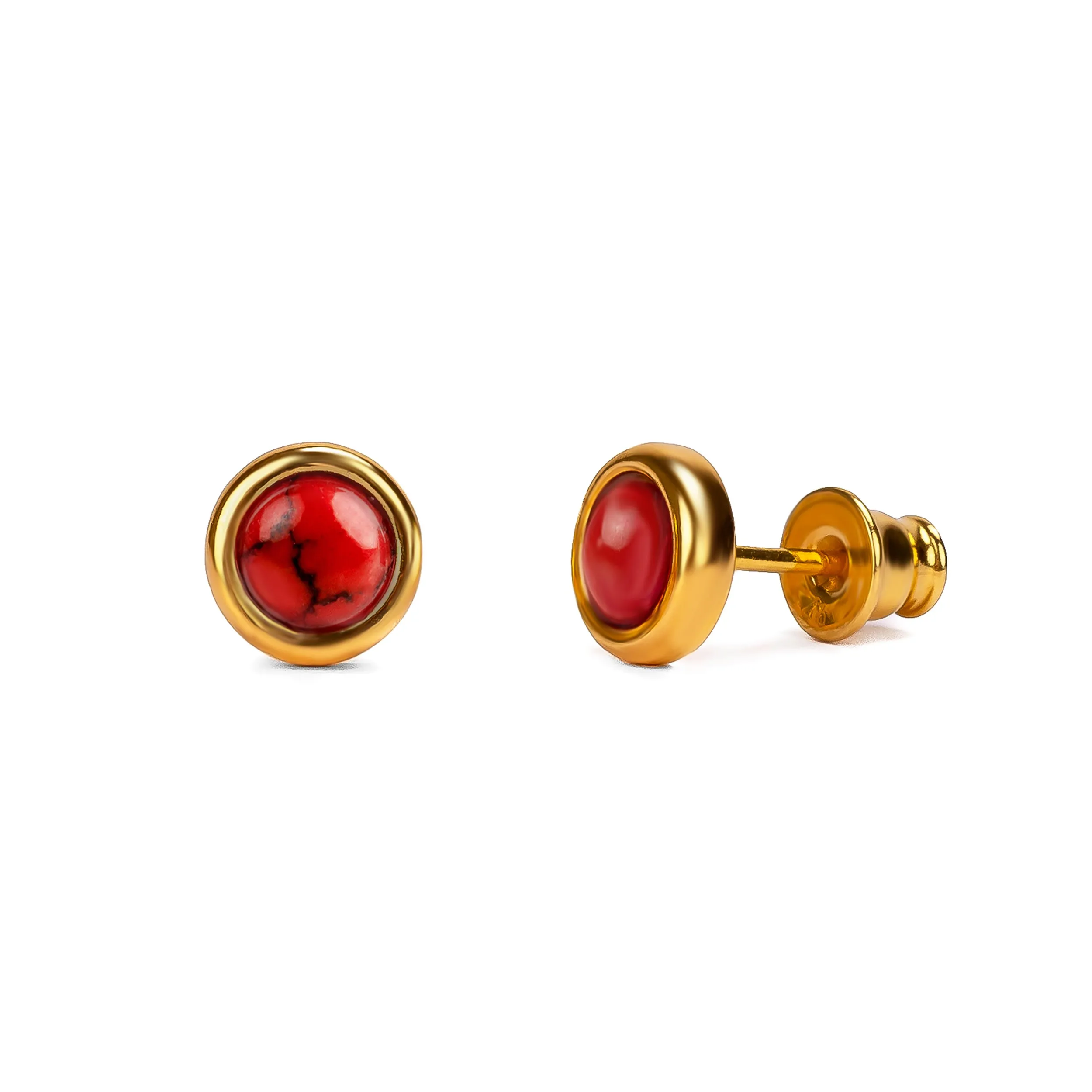 Small Round Stud Earrings in Silver with 24ct Gold and Coral sold by Henryka