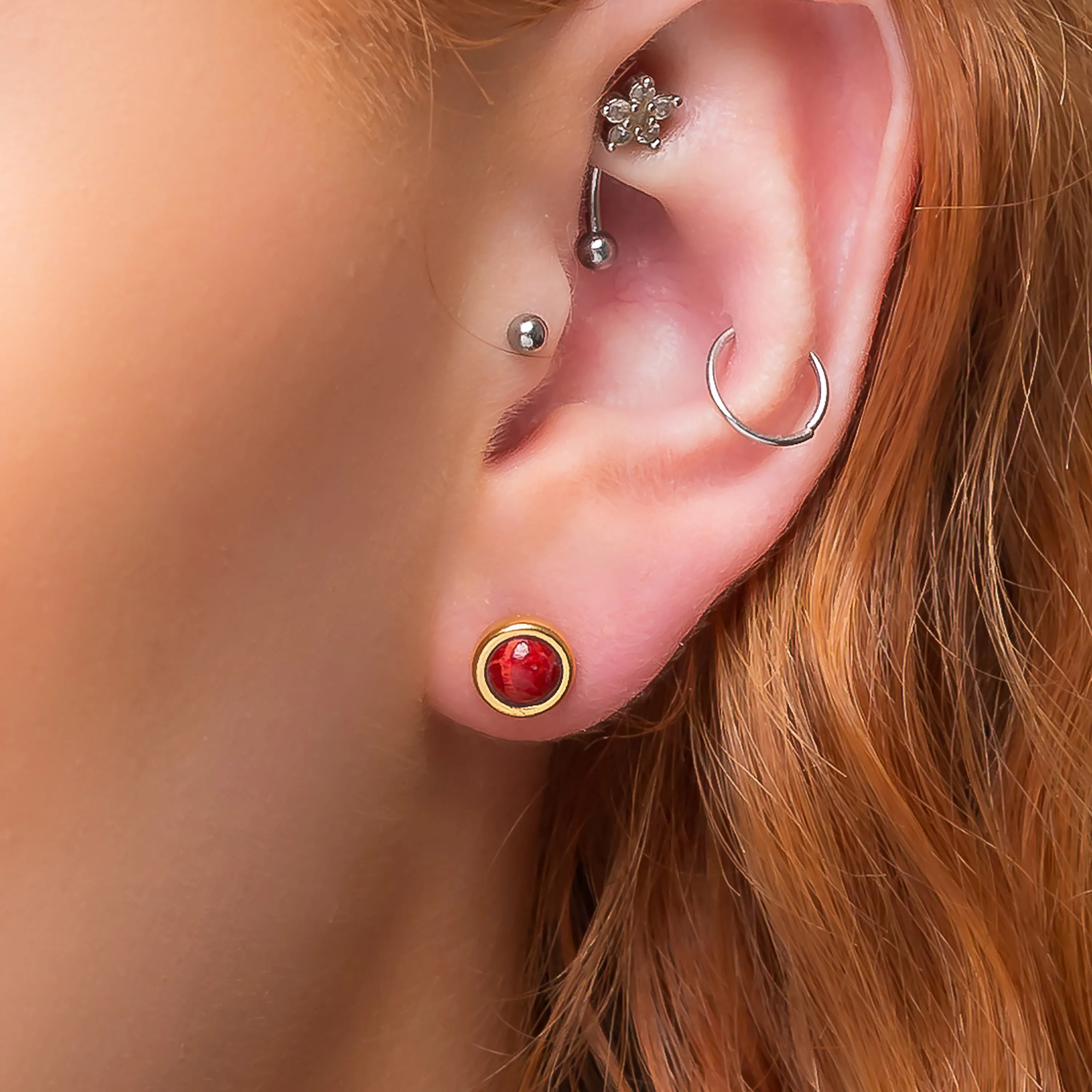 Small Round Stud Earrings in Silver with 24ct Gold and Coral sold by Henryka product image thumbnail 2