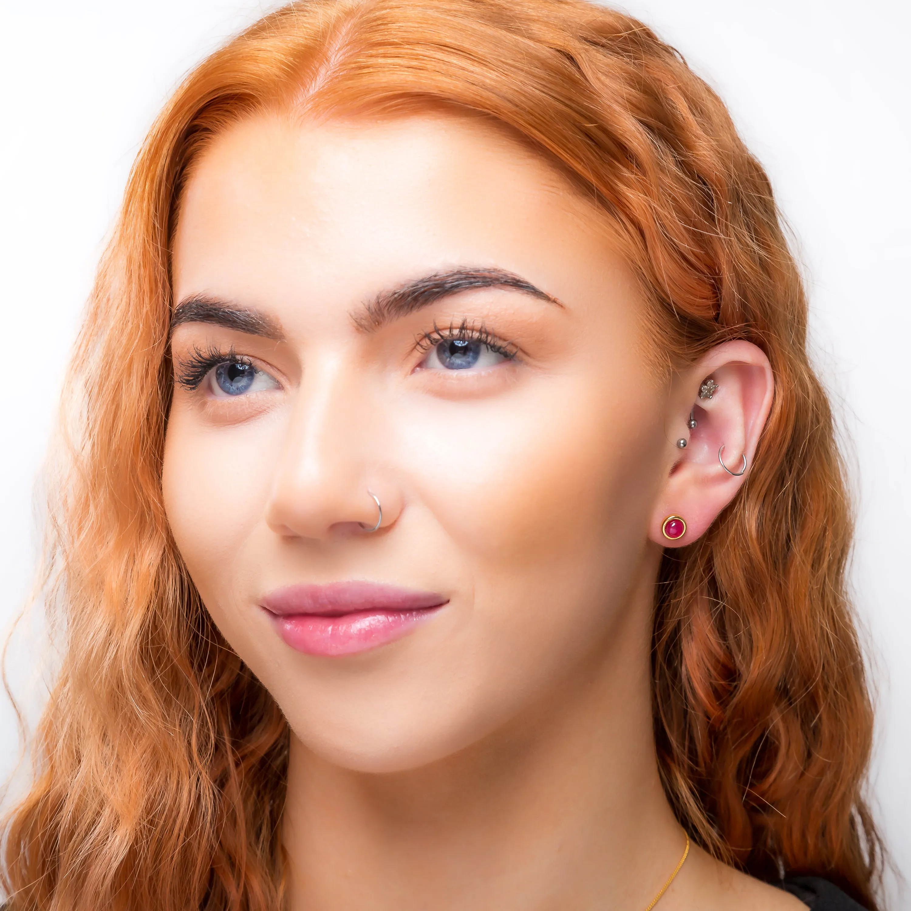 Small Round Stud Earrings in Silver with 24ct Gold and Ruby sold by Henryka product image thumbnail 3
