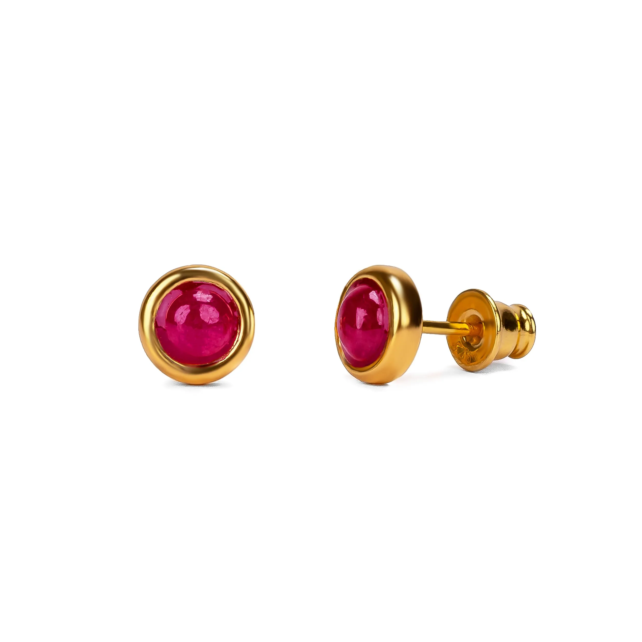 Small Round Stud Earrings in Silver with 24ct Gold and Ruby sold by Henryka