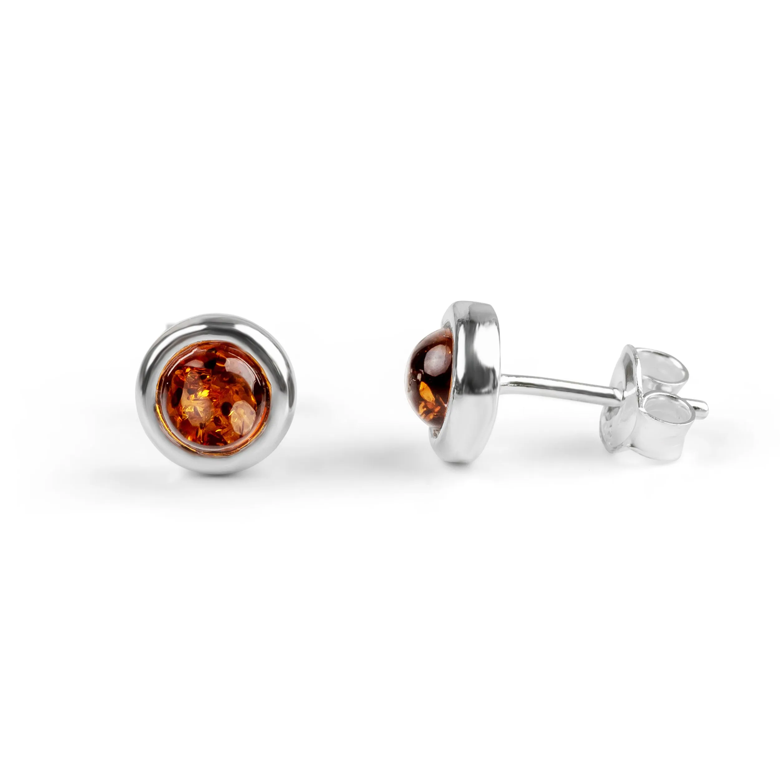 Small Round Stud Earrings in Silver with 24ct Gold & Cognac Amber sold by Henryka product image thumbnail 4