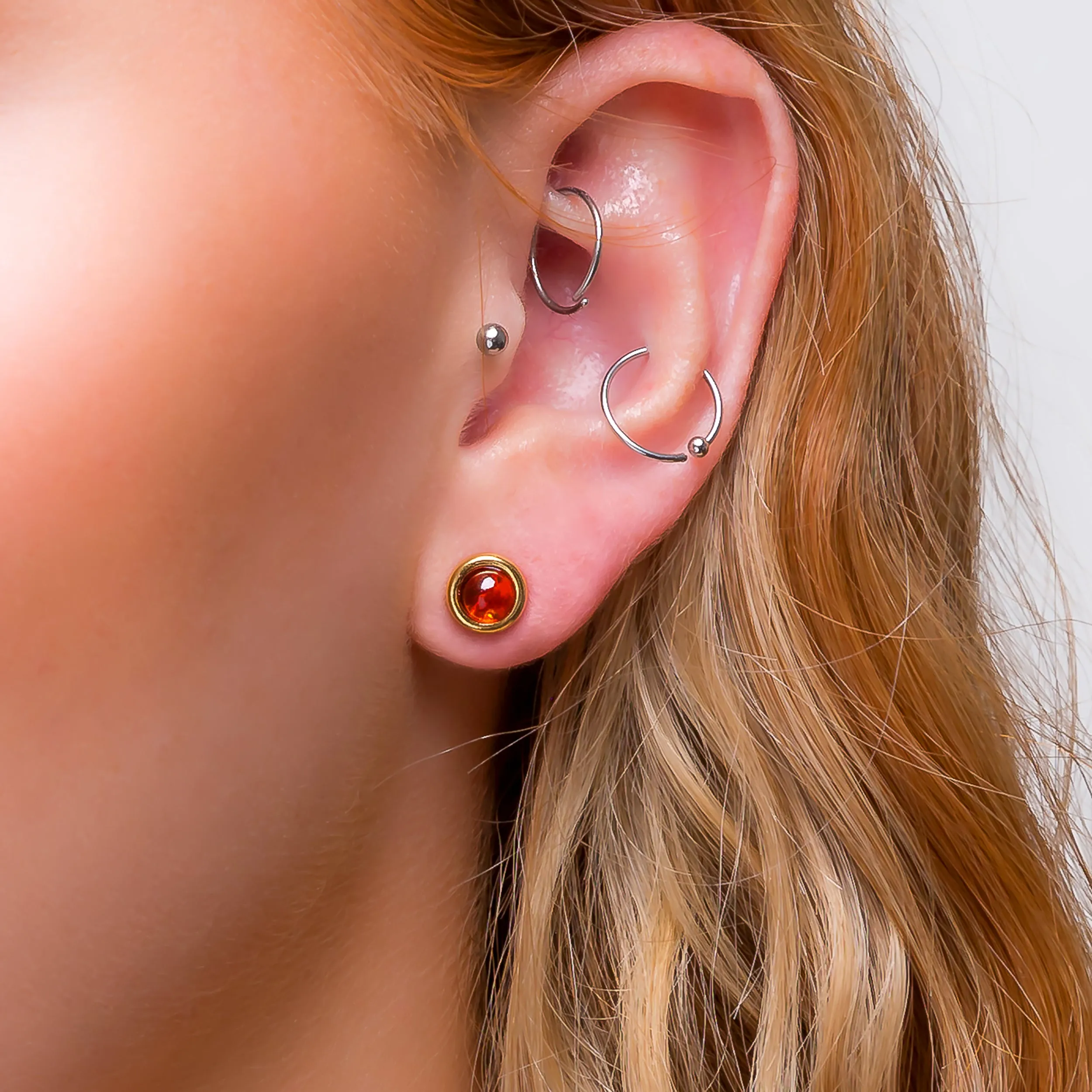 Small Round Stud Earrings in Silver with 24ct Gold & Cognac Amber sold by Henryka product image thumbnail 2