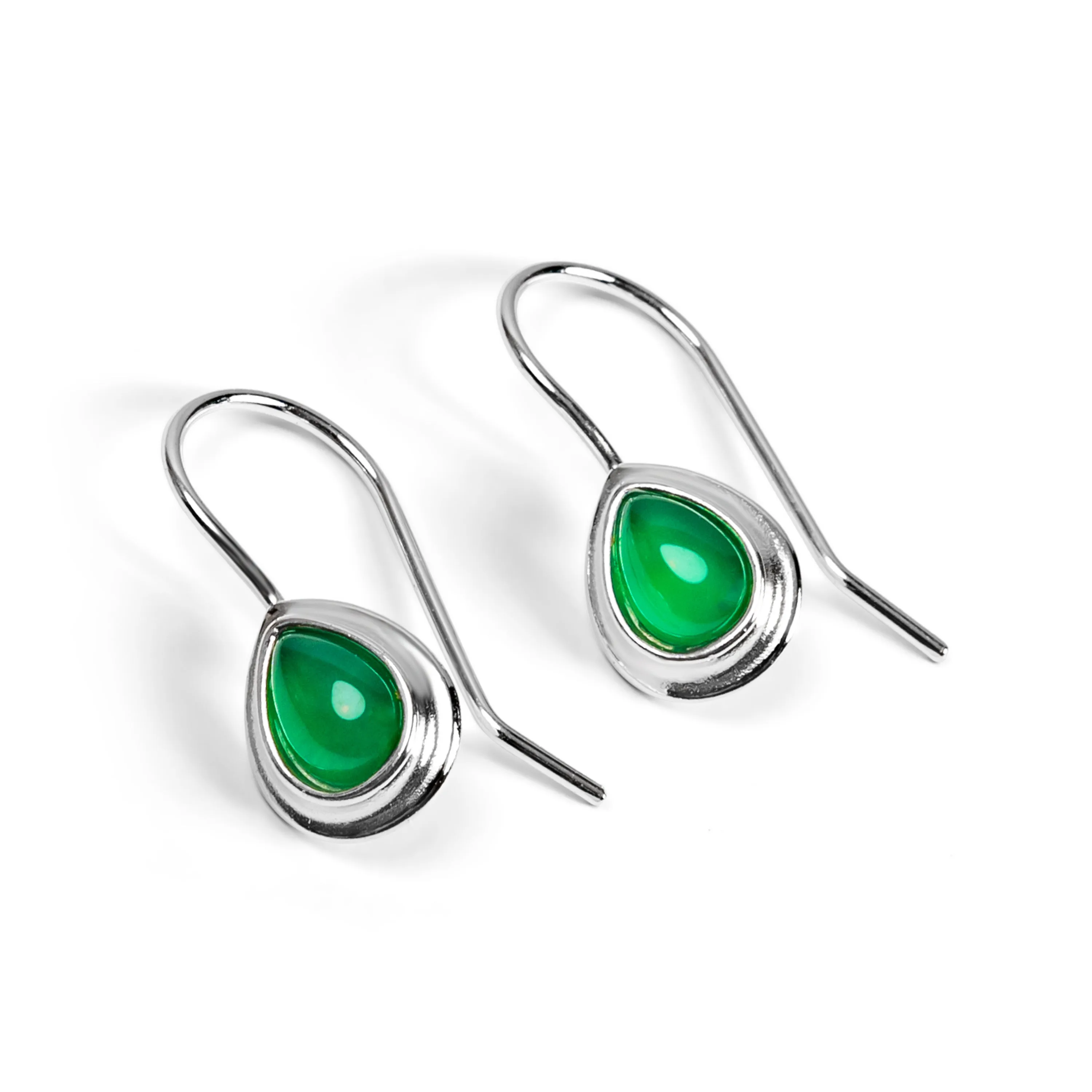 Classic Teardrop Hook Earrings in Silver and Green Onyx sold by Henryka
