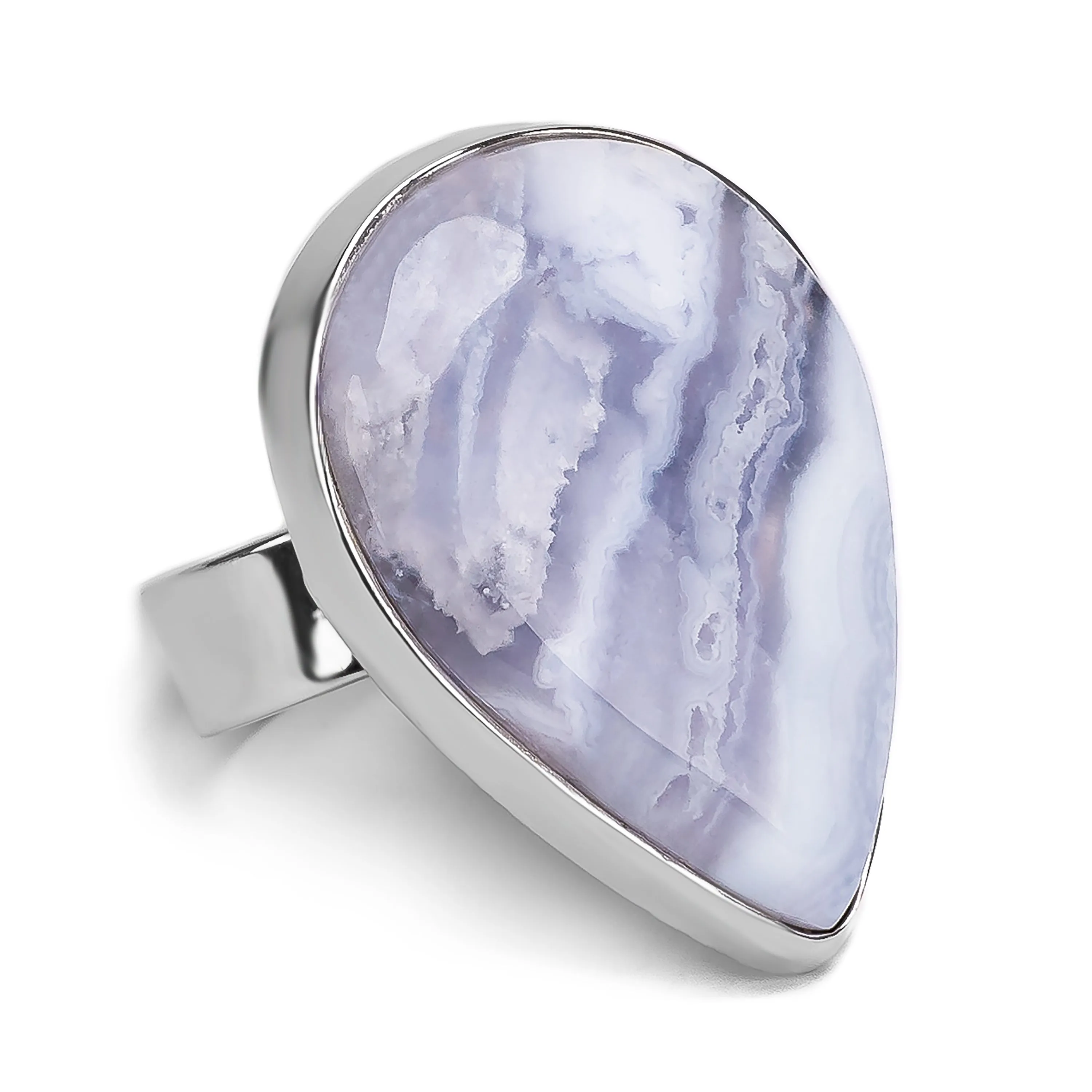 Teardrop Shape Blue Lace Agate Statement Ring - Natural Designer Gemstone sold by Henryka