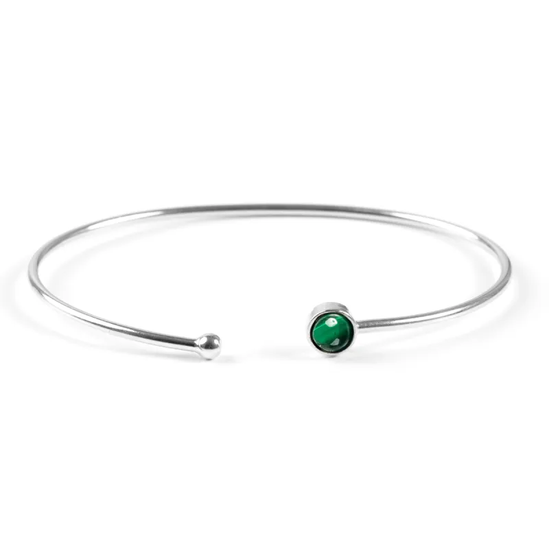 Simple Solo Cuff Bangle in Silver and Malachite sold by Henryka