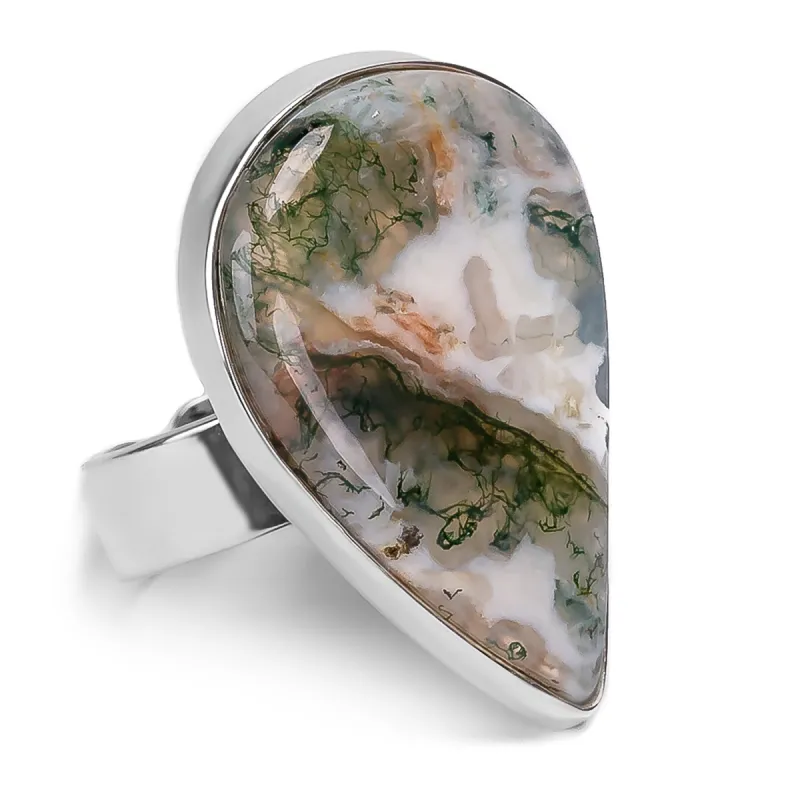 Eye-catching Moss Agate Ring - Natural Designer Gemstone sold by Henryka