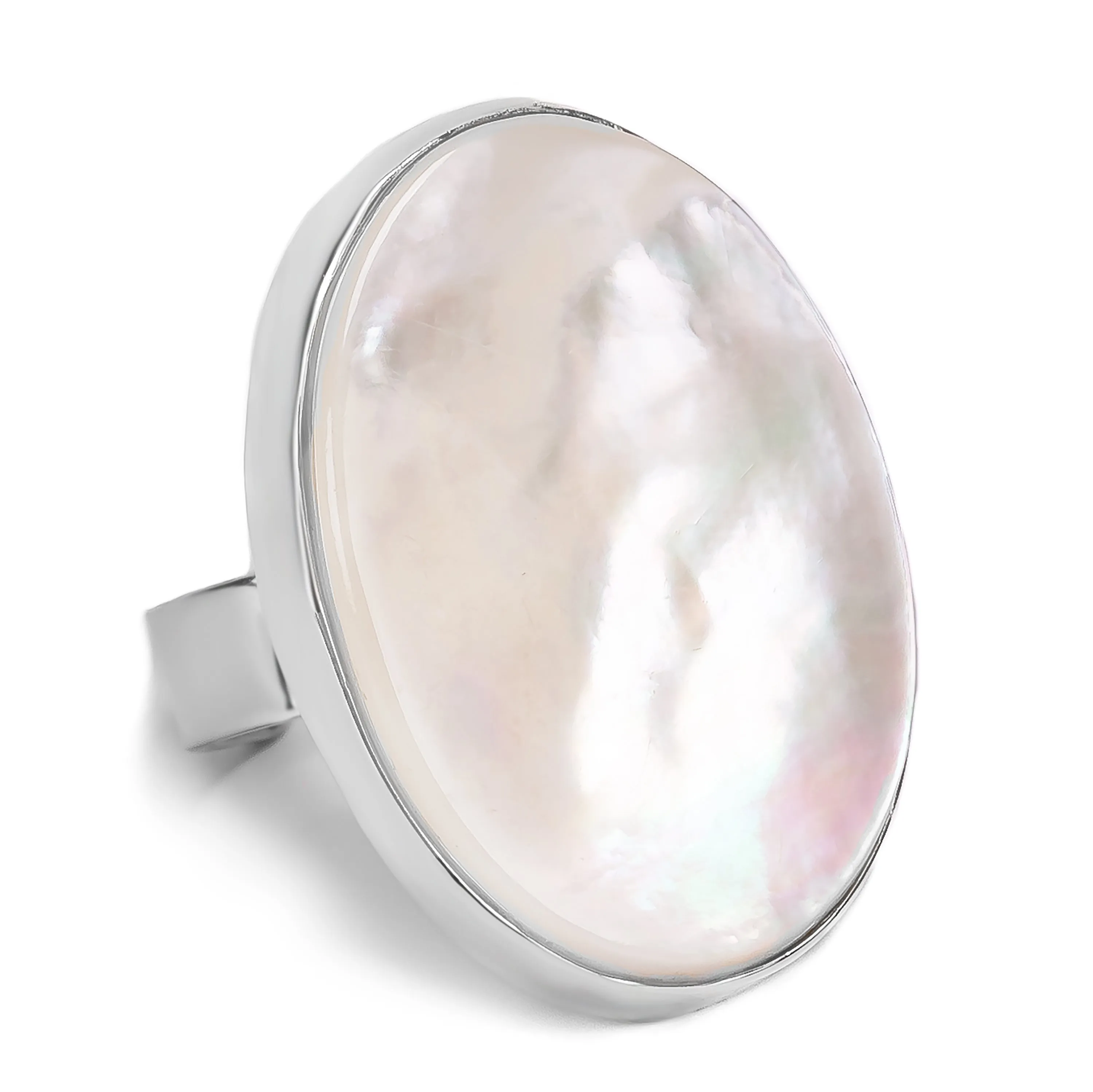 Natural Mother of Pearl Oval Ring - Natural Designer Gemstone sold by Henryka