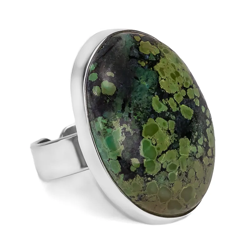 Green Tibetan Turquoise Statement Ring - Natural Designer Gemstone made by Henryka