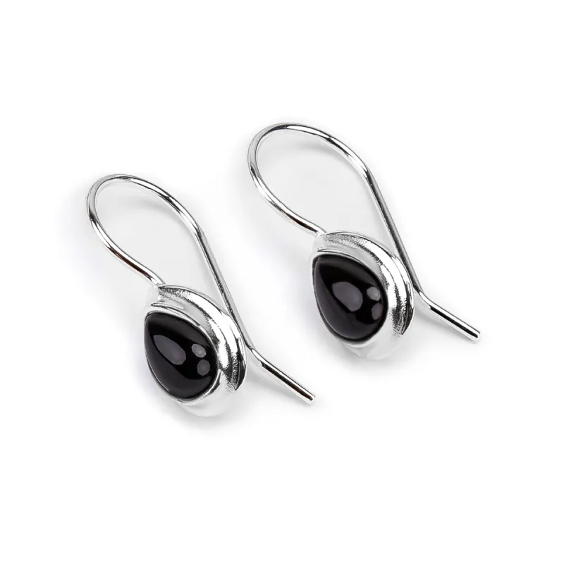 Classic Teardrop Hook Earrings in Silver and Black Onyx sold by Henryka