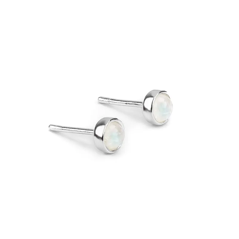 Minimalist Circle Stud Earrings in Silver and Moonstone sold by Henryka