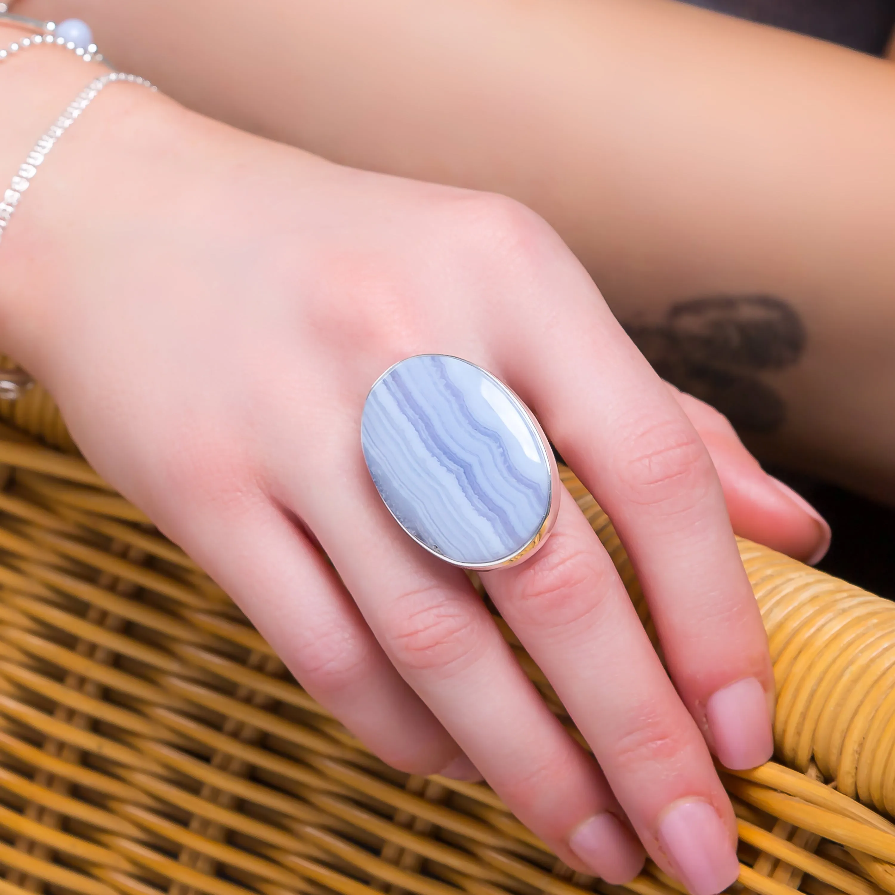 Exquisite Blue Lace Agate Ring - Natural Designer Gemstone sold by Henryka product image thumbnail 2