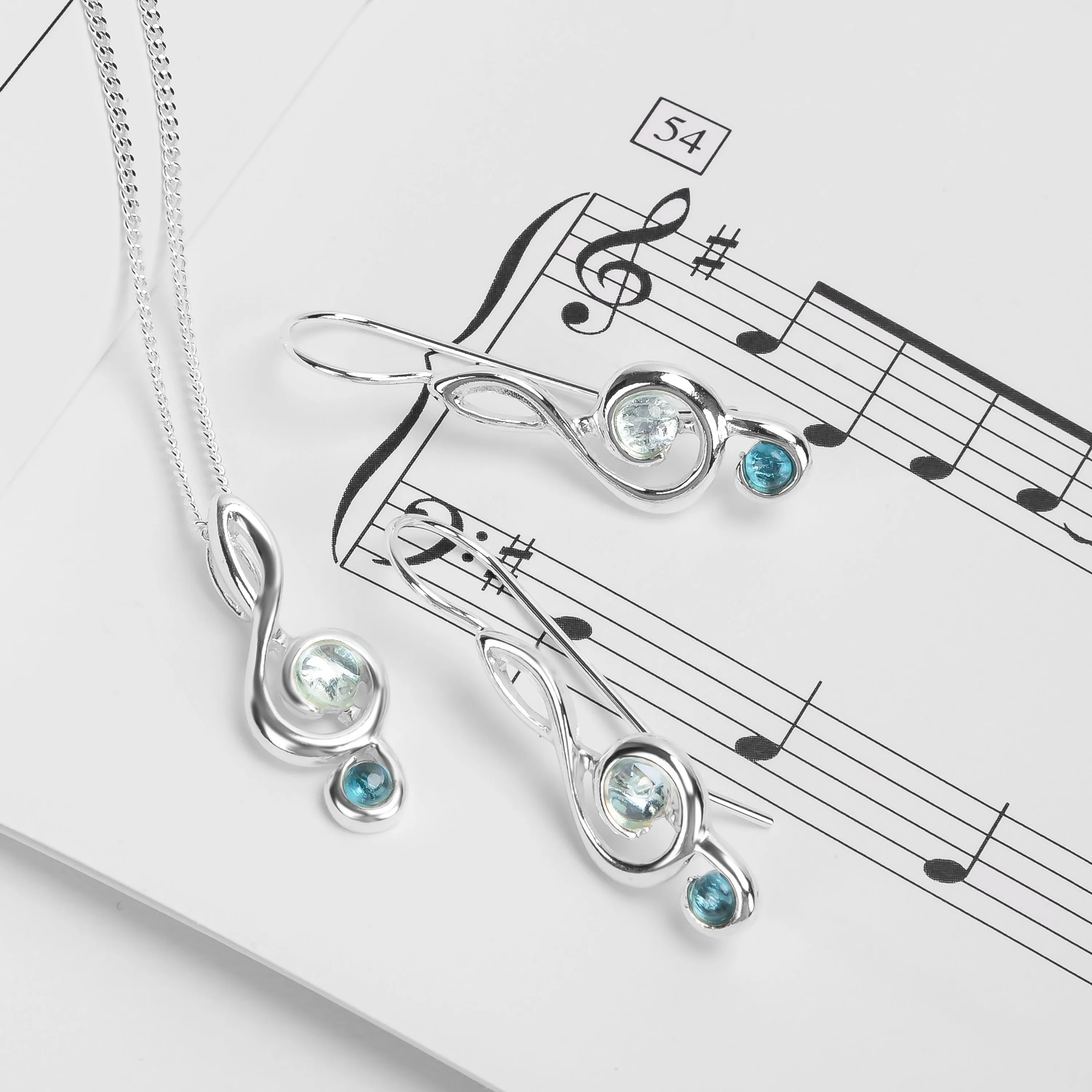 Music Treble Clef Hook Earrings in Silver and Blue Topaz sold by Henryka product image thumbnail 3