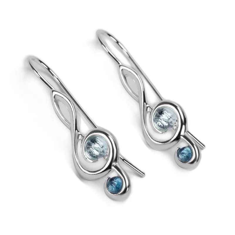 Music Treble Clef Hook Earrings in Silver and Blue Topaz made by Henryka