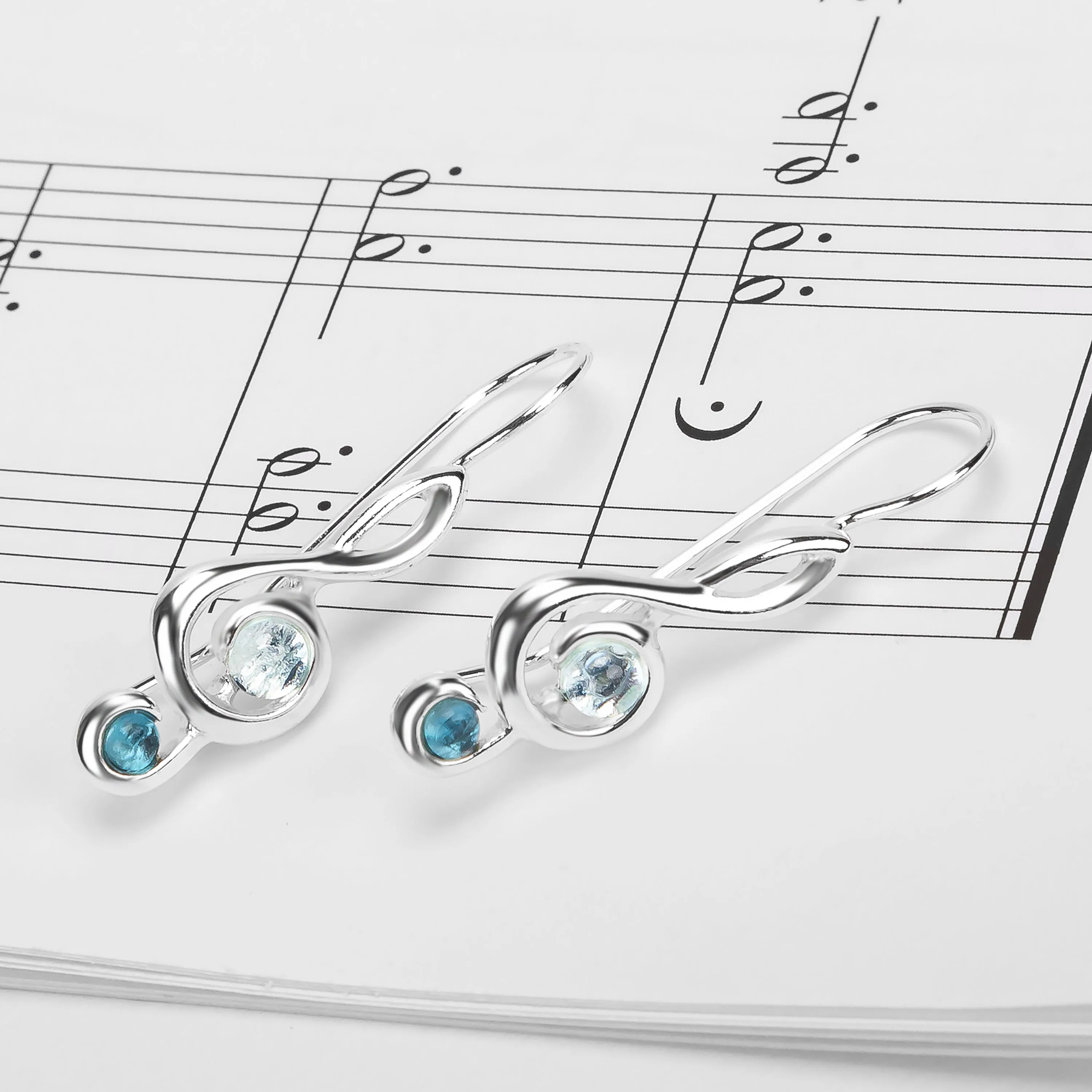 Music Treble Clef Hook Earrings in Silver and Blue Topaz sold by Henryka product image thumbnail 2