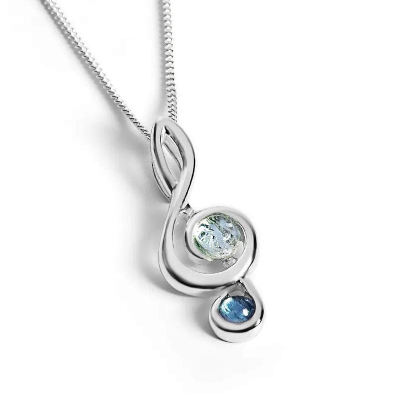 Musical Treble Clef Necklace in Silver and Blue Topaz sold by Henryka