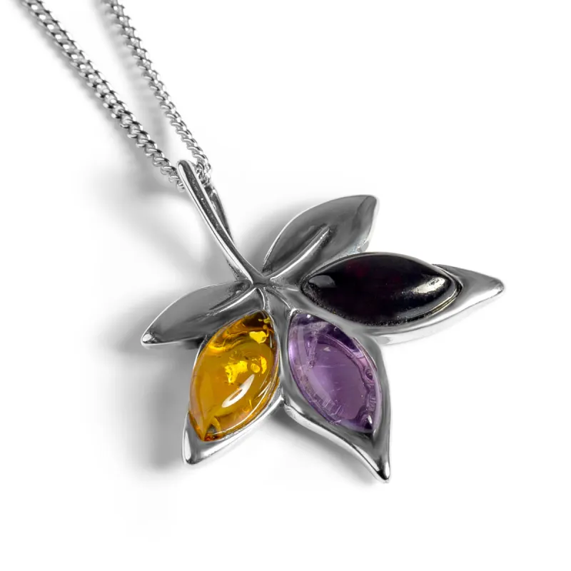 FREE GIFT | Maple Leaf Necklace in Silver, Amethyst and Amber sold by Henryka
