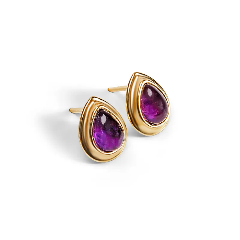 Classic Teardrop Stud Earrings in Silver 24ct Gold and Amethyst sold by Henryka