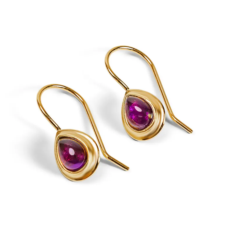 Classic Teardrop Hook Earrings in Silver with 24ct Gold & Amethyst sold by Henryka