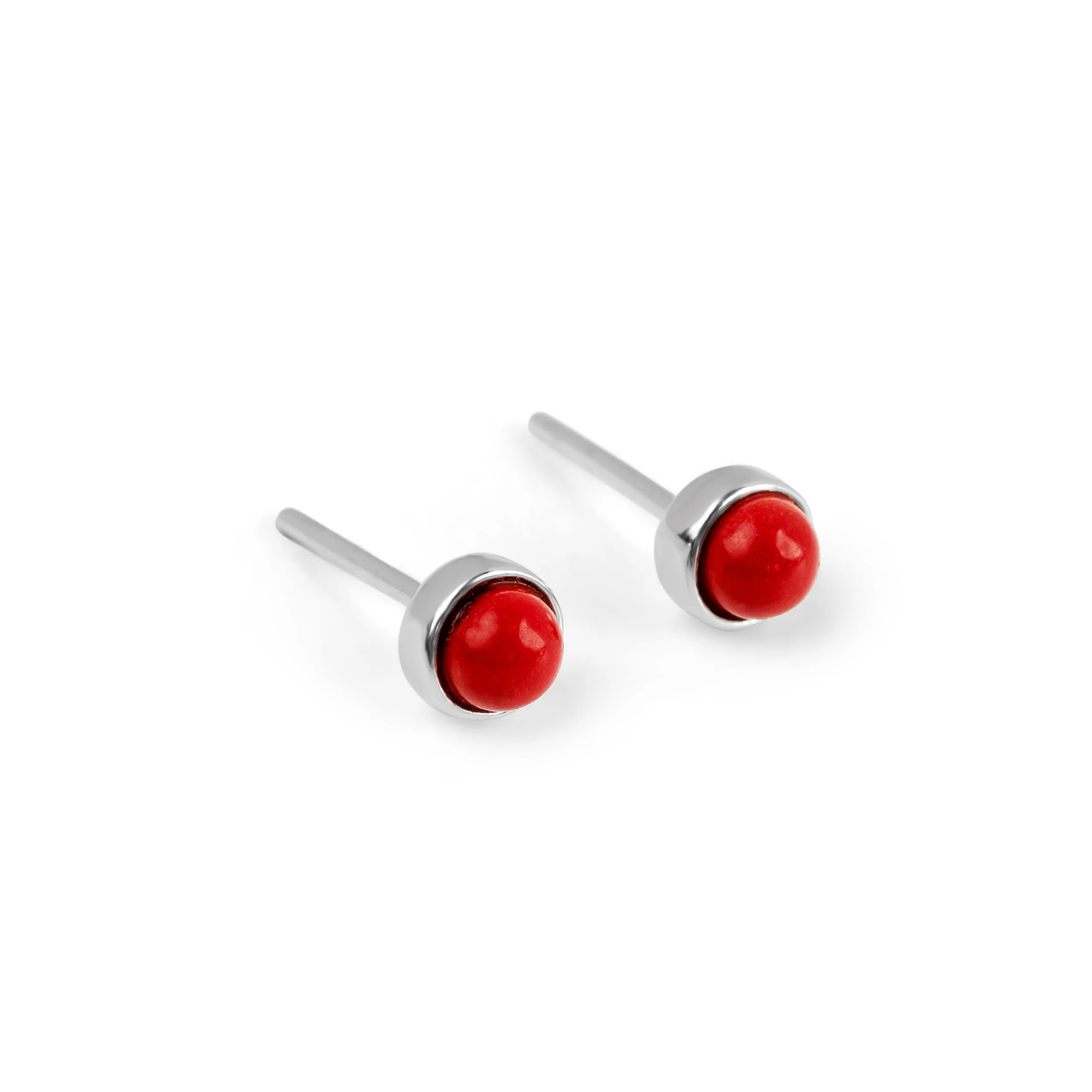 Minimalist Circle Stud Earrings in Silver and Coral sold by Henryka