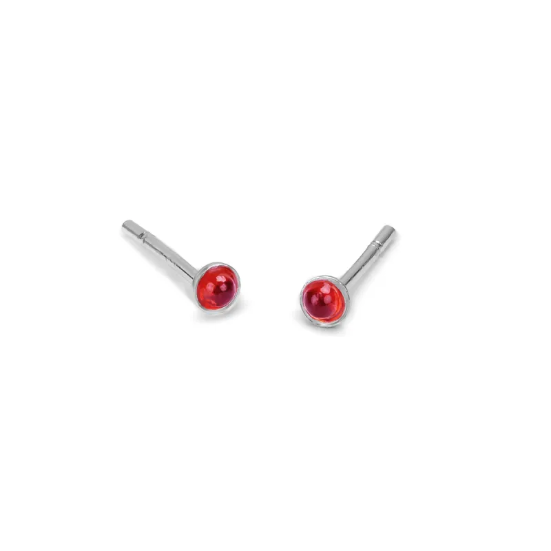 Teeny Tiny Round Stud Earrings in Silver and Garnet sold by Henryka