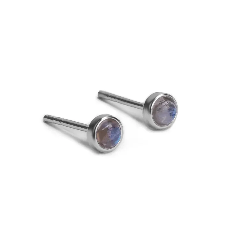 Minimalist Circle Stud Earrings in Silver and Labradorite sold by Henryka