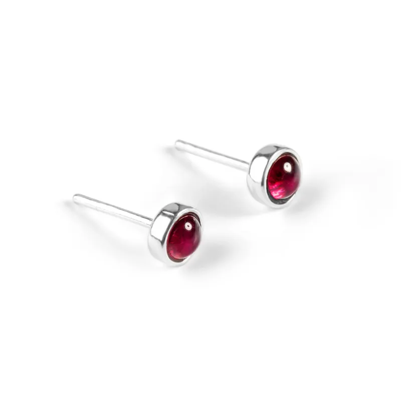 Minimalist Circle Stud Earrings in Silver and Garnet sold by Henryka