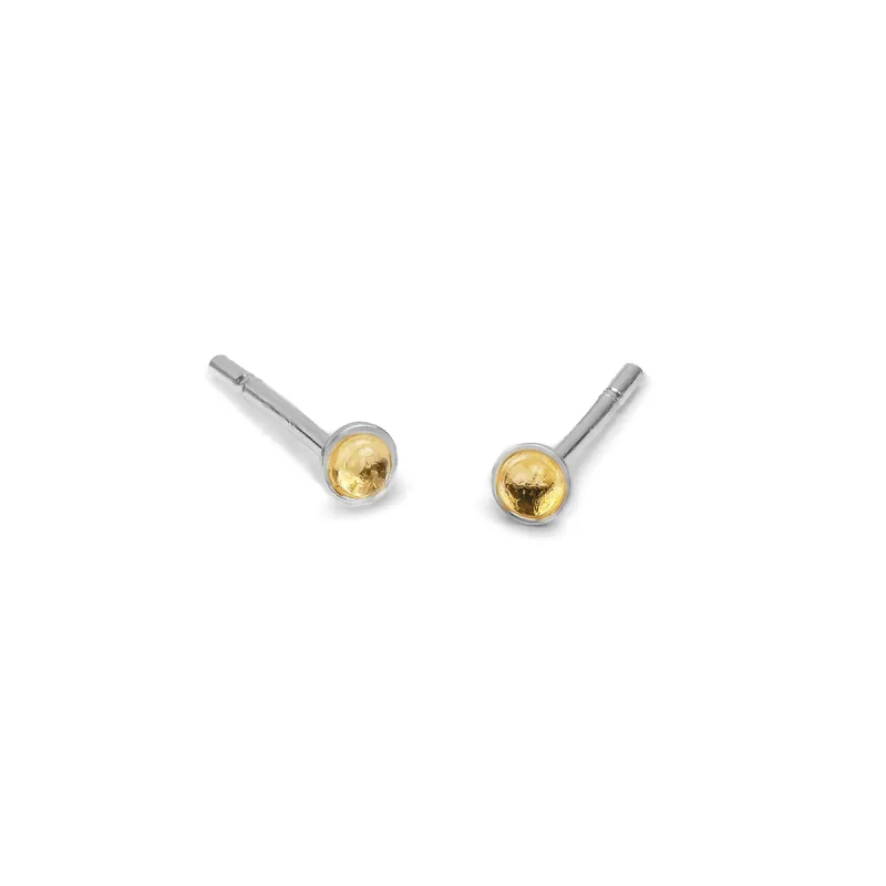 Teeny Tiny Round Stud Earrings in Silver and Citrine sold by Henryka