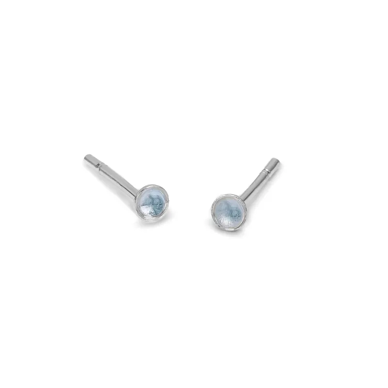Teeny Tiny Round Stud Earrings in Silver and Light Blue Topaz sold by Henryka