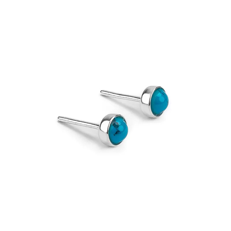Minimalist Circle Stud Earrings in Silver and Turquoise sold by Henryka