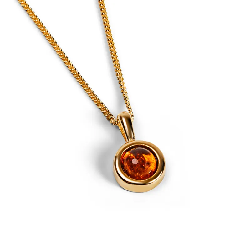 Round Charm Necklace in Silver with 24ct Gold & Cognac Amber sold by Henryka