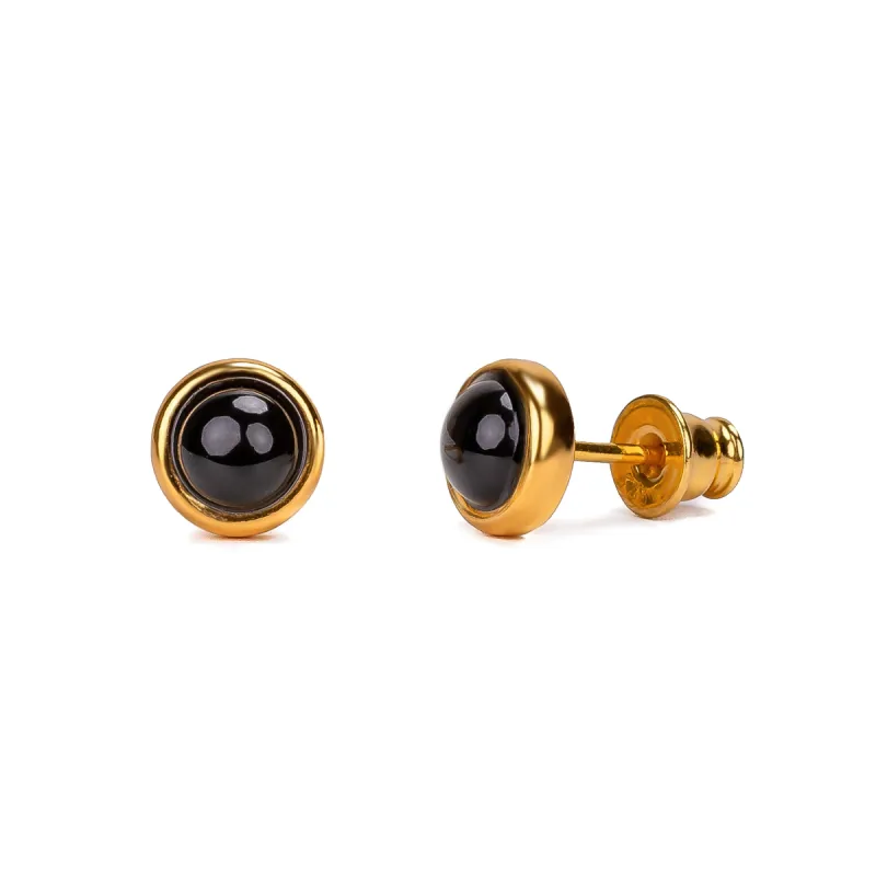 Small Round Stud Earrings in Silver with 24ct Gold & Black Onyx sold by Henryka