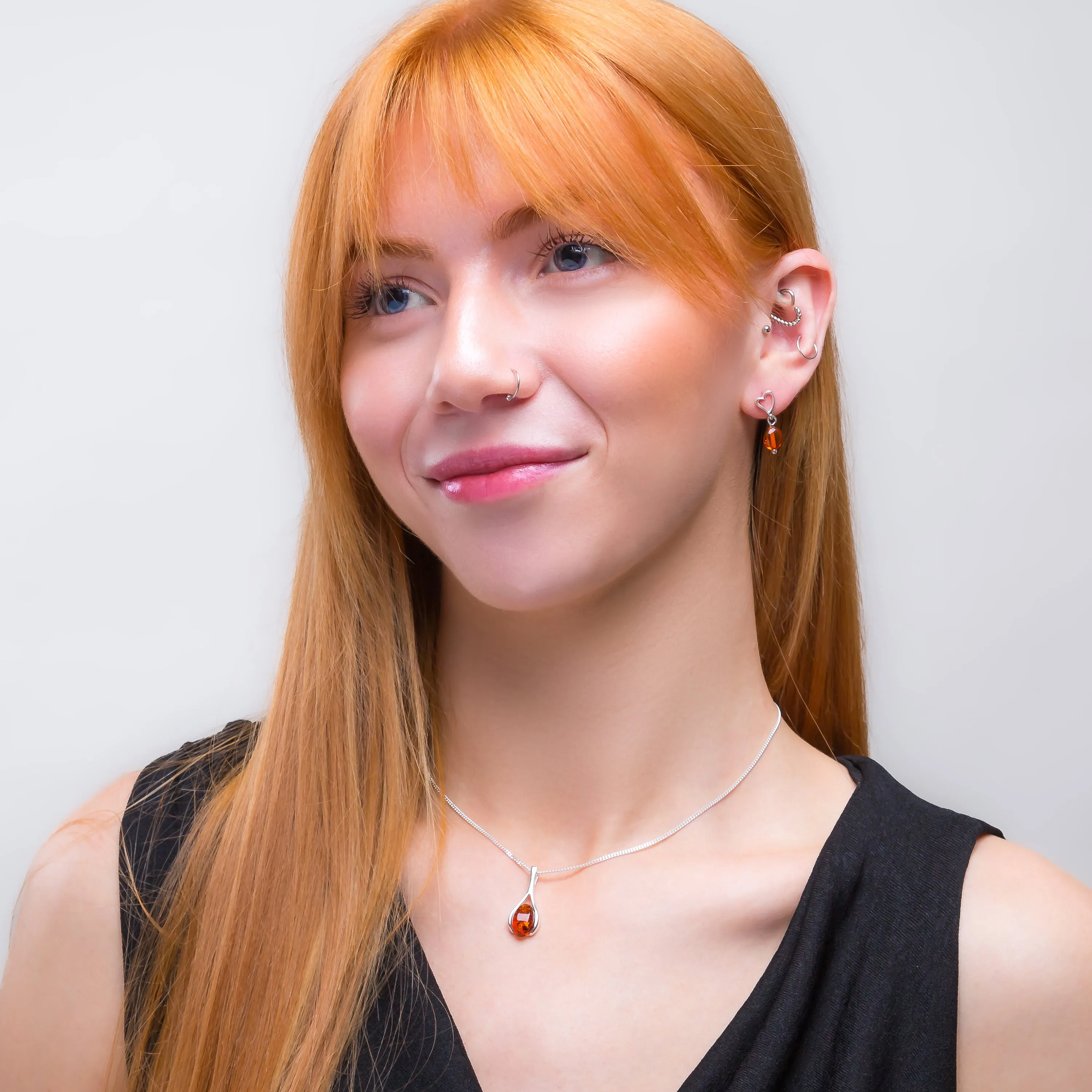 Pear Drop Necklace in Silver and Amber sold by Henryka product image thumbnail 3